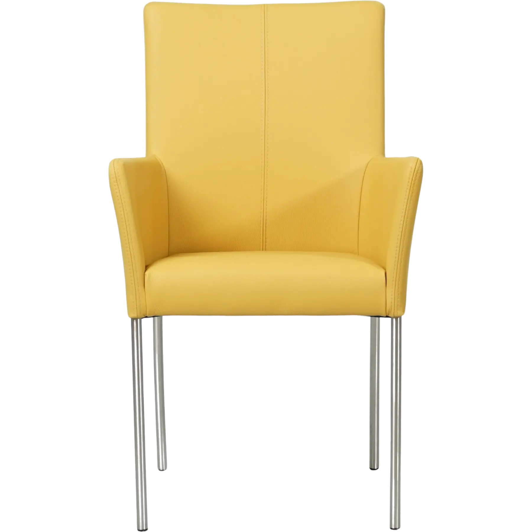 afbeelding van Leren eetkamerstoel Comfort met armleuning - Toledo Giallo (geel) - Poten staal rond RVS