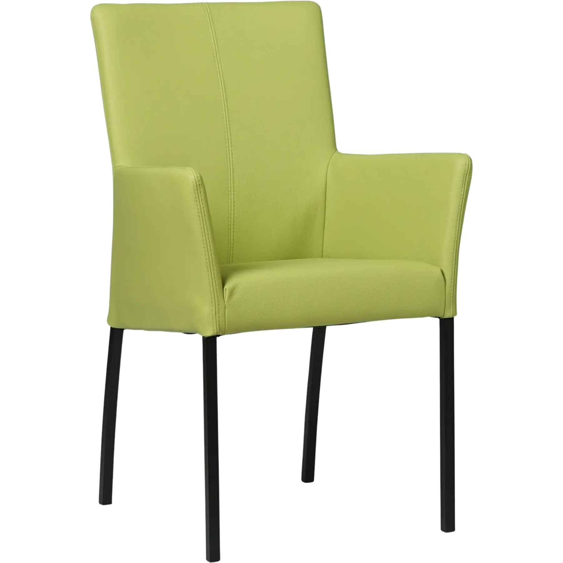 afbeelding van Leren eetkamerstoel Comfort met armleuning - Toledo Lime (felgroen) - Poten staal vierkant zwart