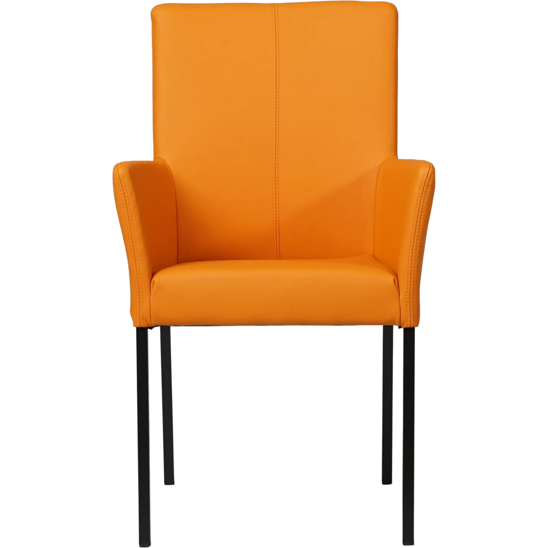 afbeelding van Leren eetkamerstoel Comfort met armleuning - Toledo Mandarin (oranje) - Poten staal vierkant zwart