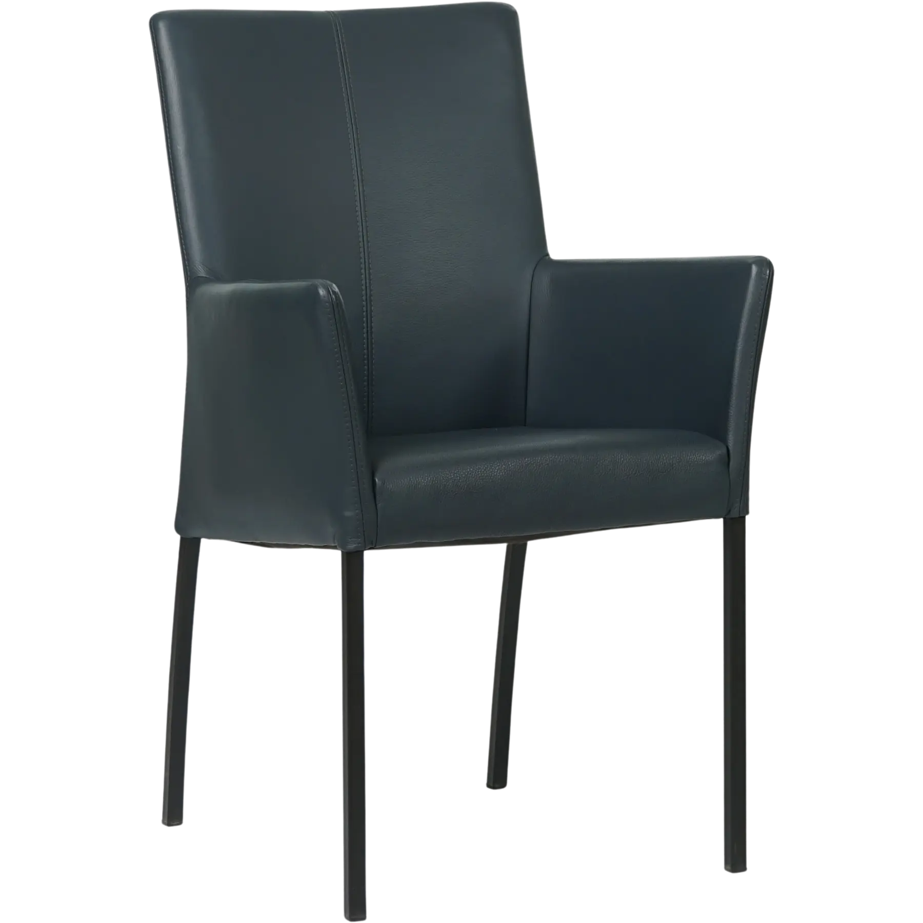 afbeelding van Leren eetkamerstoel Comfort met armleuning - Toledo Marine (blauw) - Poten staal vierkant zwart