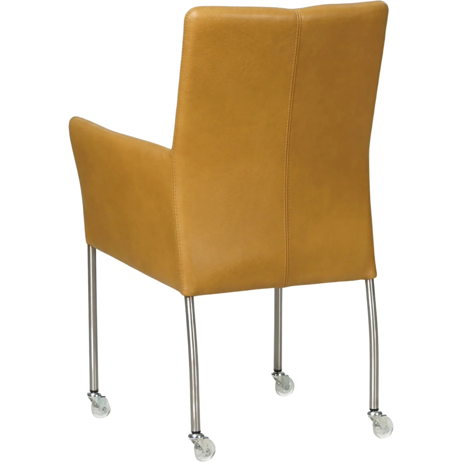 afbeelding van Leren eetkamerstoel Comfort met wieltjes en armleuning - Granada Amber (cognac) - Poten staal rond RVS