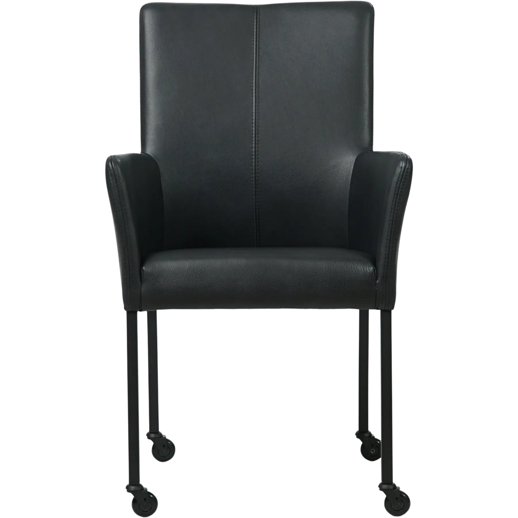 afbeelding van Leren eetkamerstoel Comfort met wieltjes en armleuning - Granada Black (zwart) - Poten staal rond zwart
