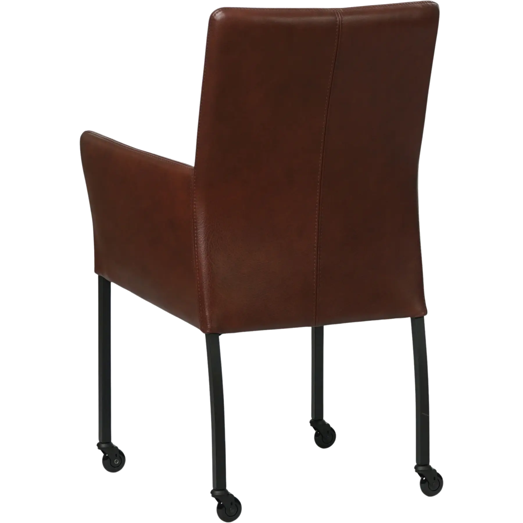 afbeelding van Leren eetkamerstoel Comfort met wieltjes en armleuning - Granada Cognac (donkercognac) - Poten staal vierkant zwart