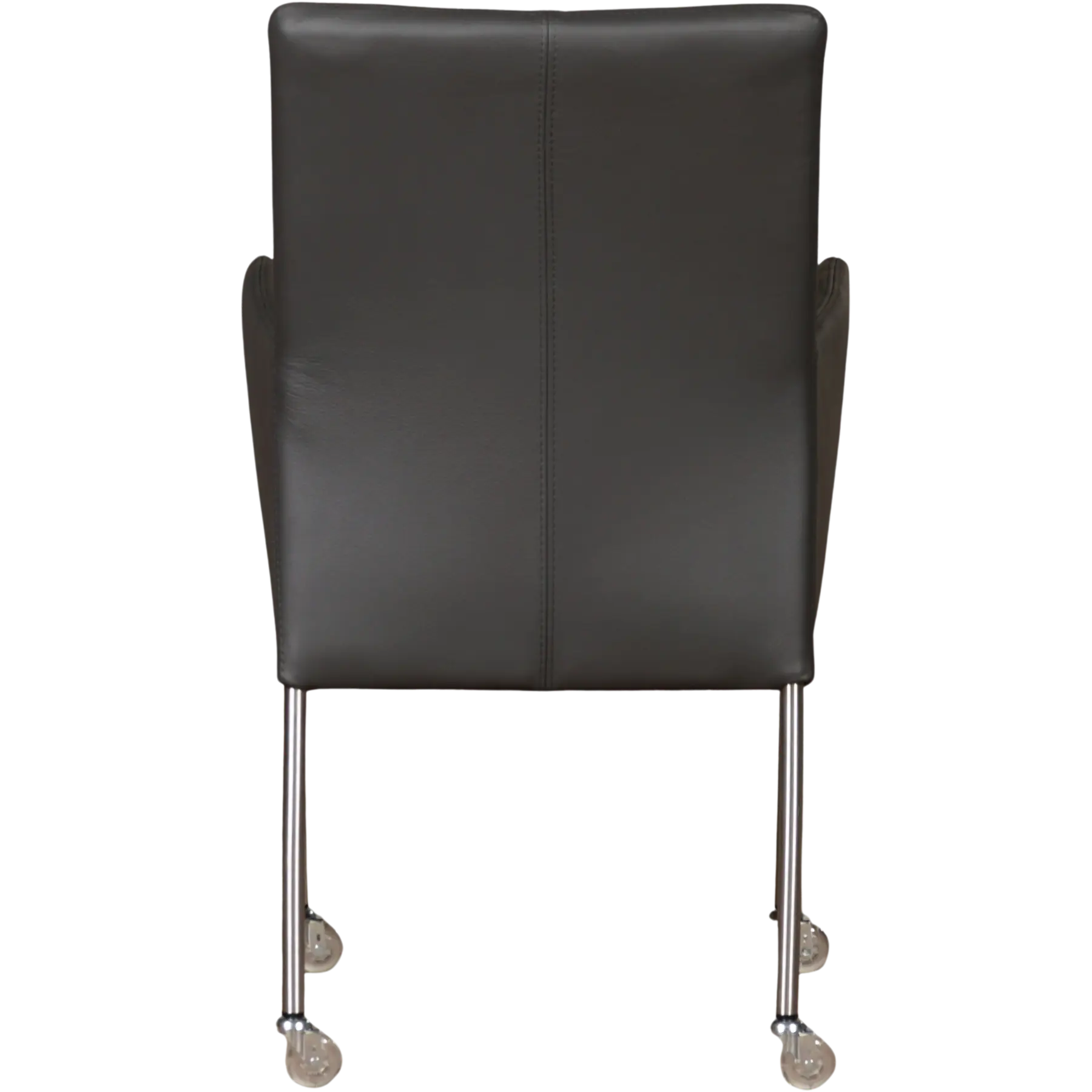 afbeelding van Leren eetkamerstoel Comfort met wieltjes en armleuning - Hermes Antracite (donkergrijs) - Poten staal rond RVS