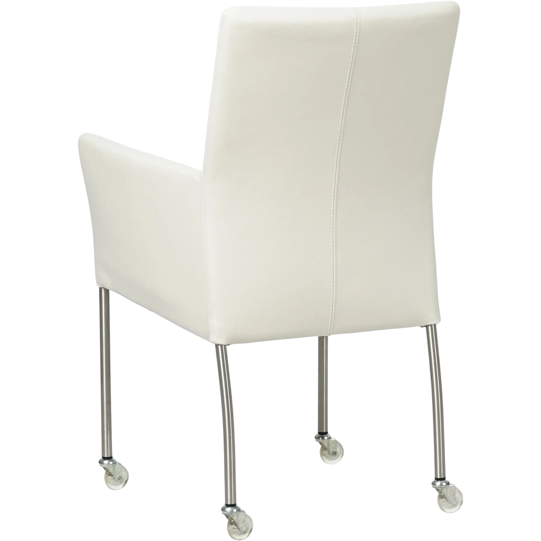 afbeelding van Leren eetkamerstoel Comfort met wieltjes en armleuning - Toledo Bianco (gebroken wit) - Poten staal vierkant RVS