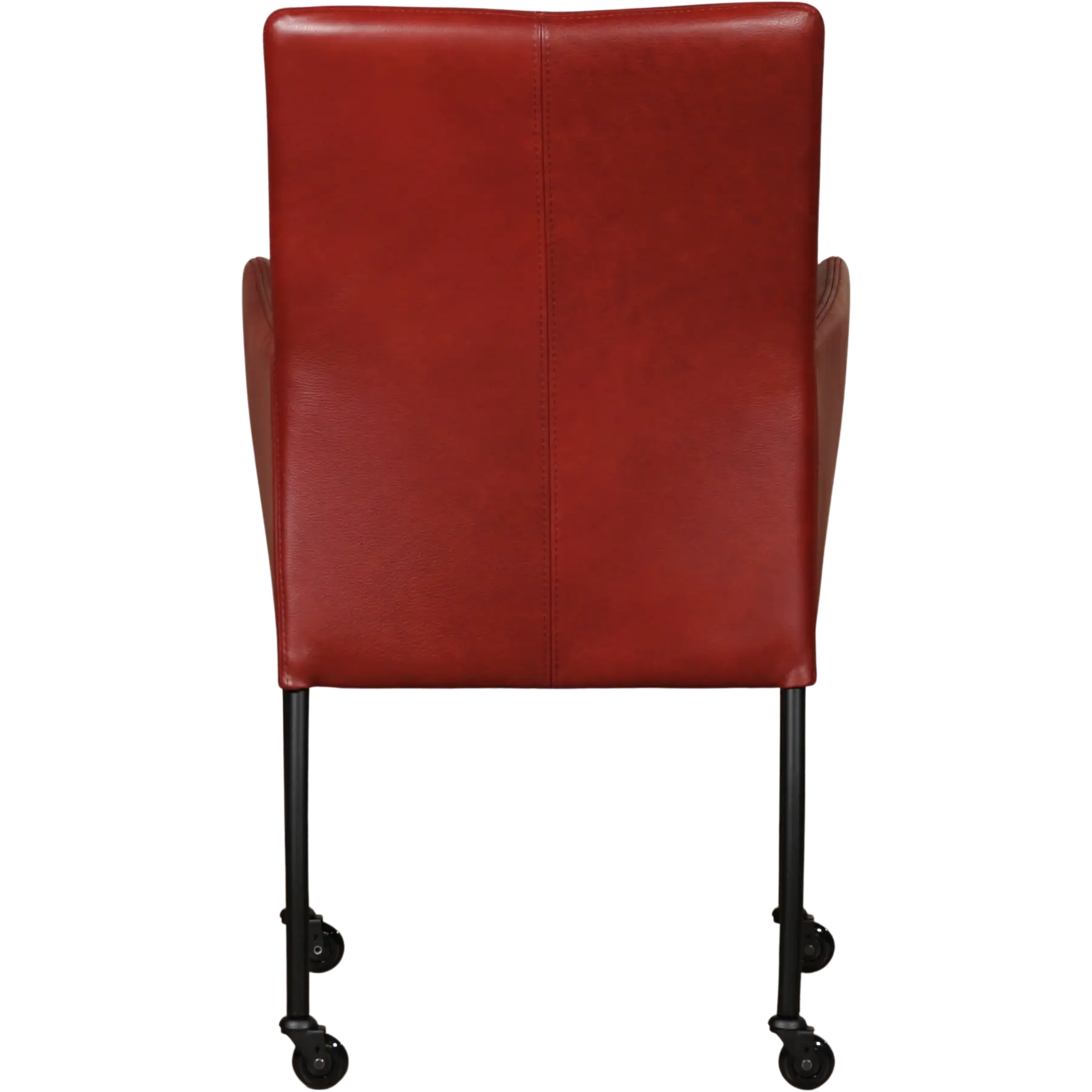 afbeelding van Leren eetkamerstoel Comfort met wieltjes en armleuning - Toledo Cherry (rood) - Poten staal rond zwart