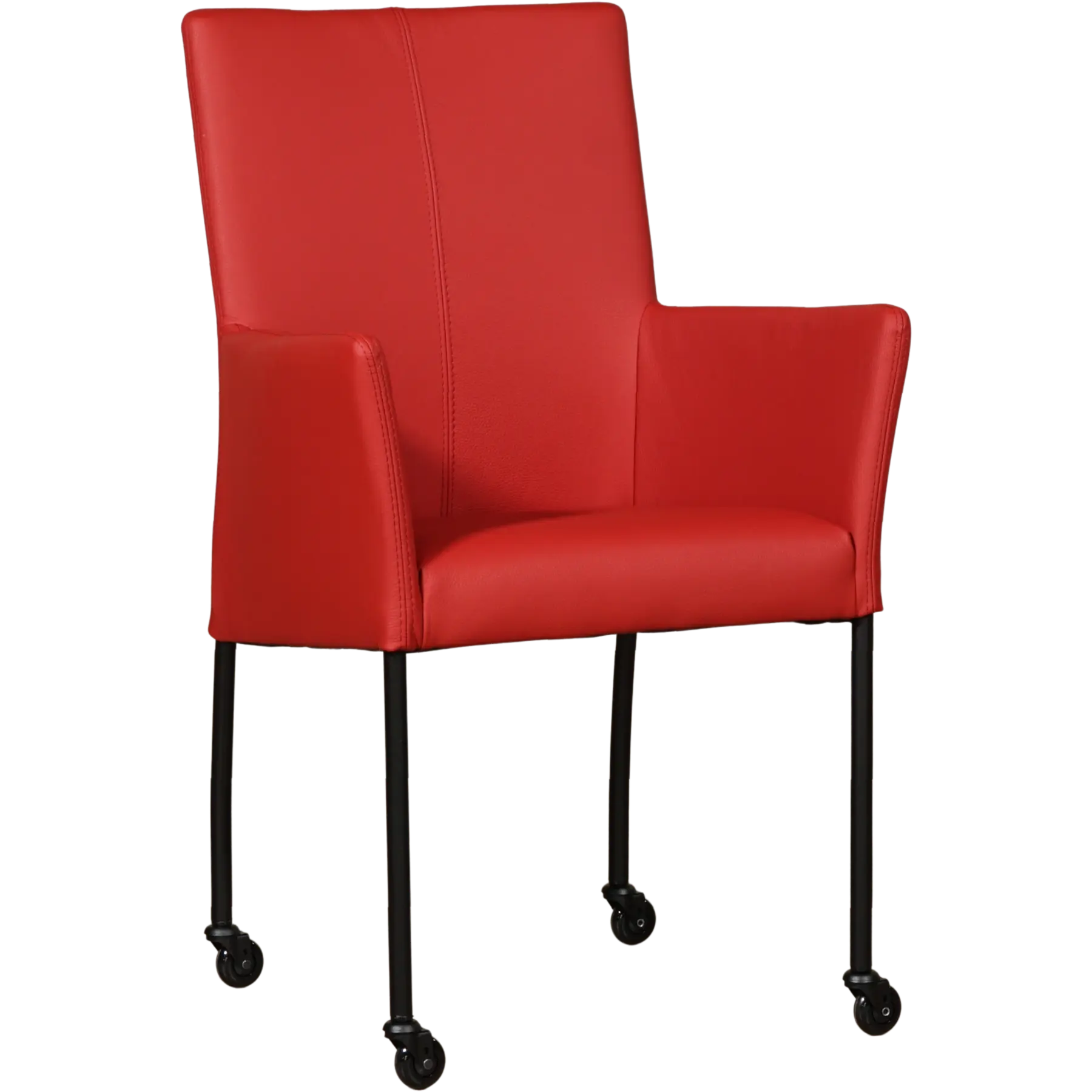 afbeelding van Leren eetkamerstoel Comfort met wieltjes en armleuning - Toledo Ducati (rood) - Poten staal rond zwart