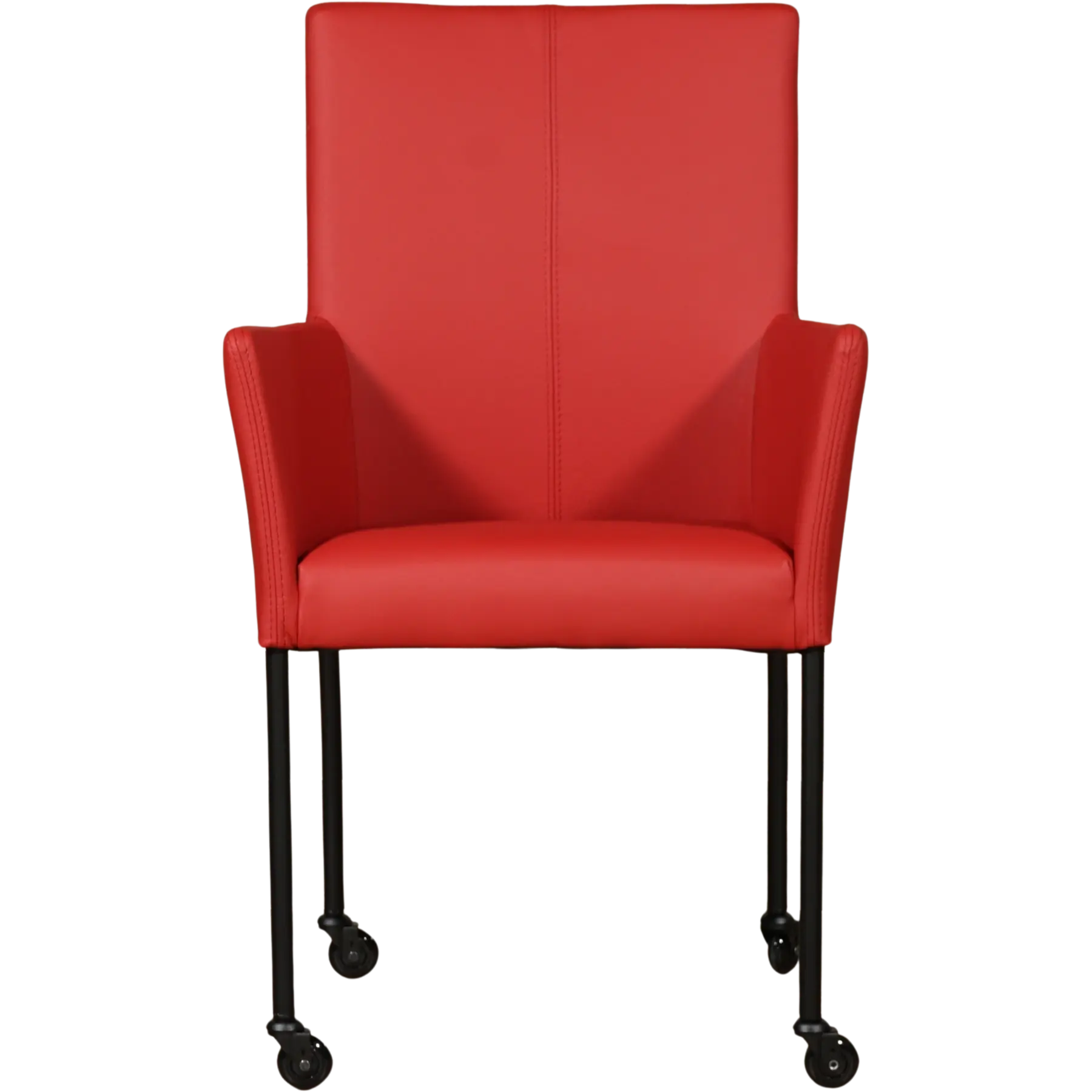 afbeelding van Leren eetkamerstoel Comfort met wieltjes en armleuning - Toledo Ducati (rood) - Poten staal rond zwart