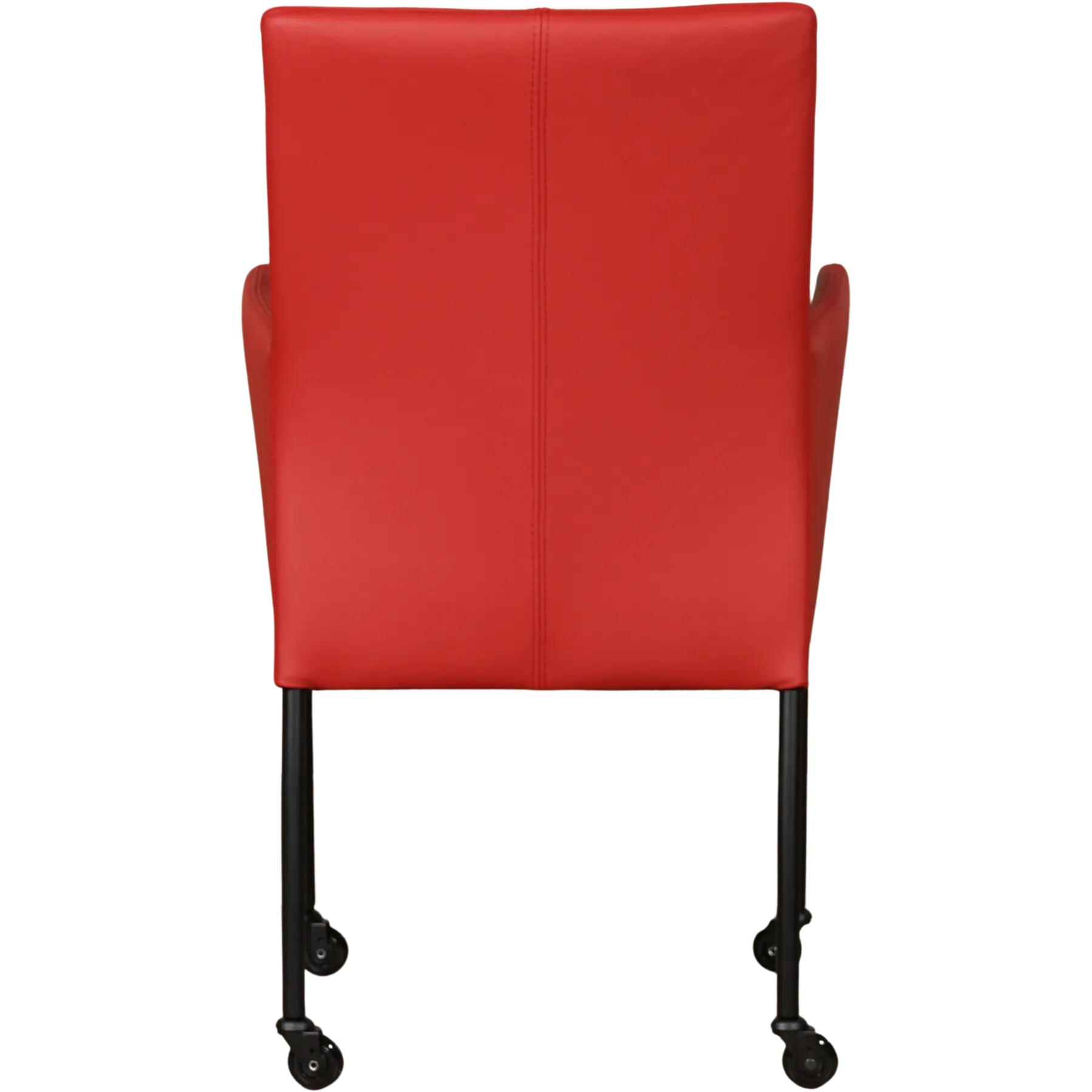 afbeelding van Leren eetkamerstoel Comfort met wieltjes en armleuning - Toledo Ducati (rood) - Poten staal rond zwart