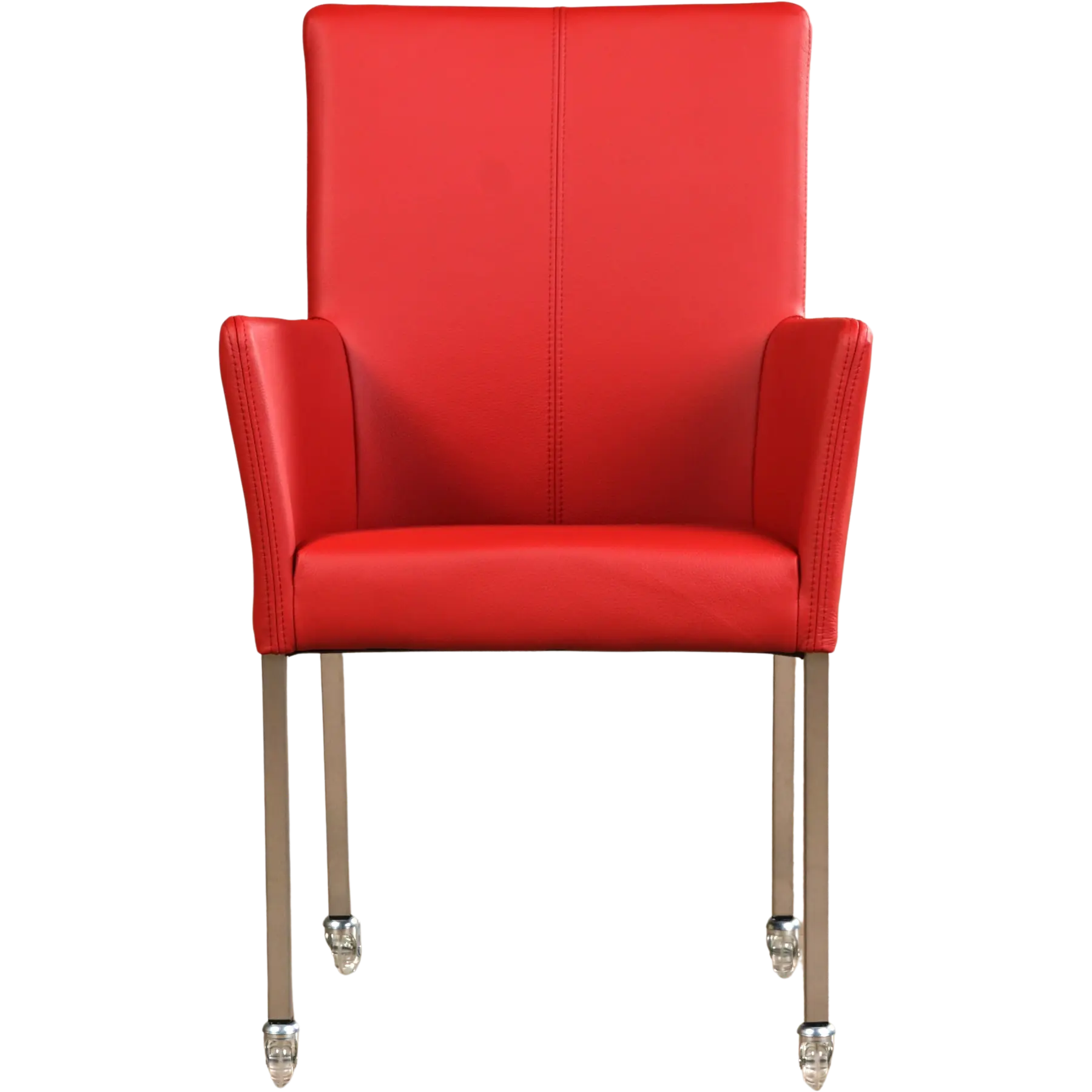 afbeelding van Leren eetkamerstoel Comfort met wieltjes en armleuning - Toledo Ducati (rood) - Poten staal vierkant RVS