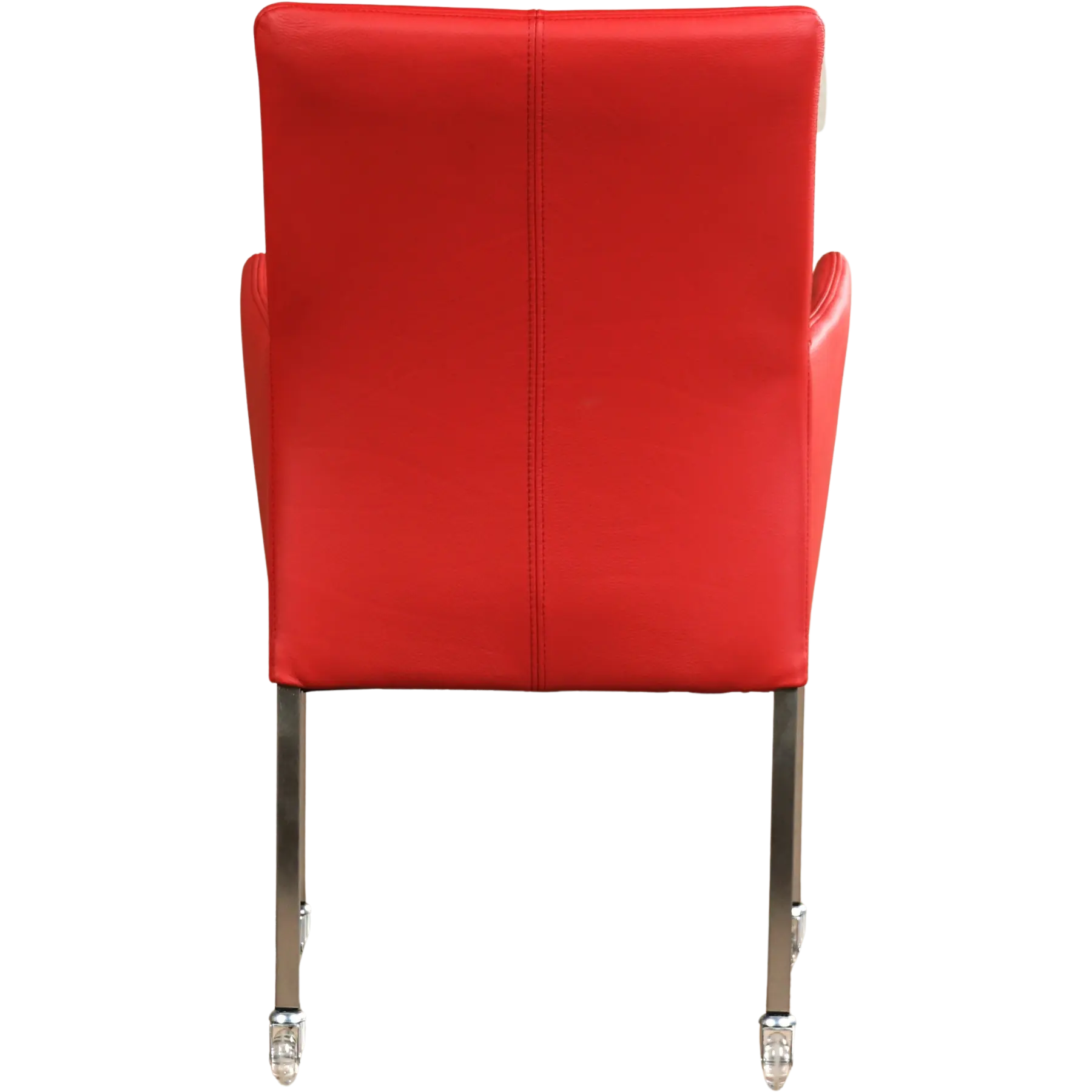 afbeelding van Leren eetkamerstoel Comfort met wieltjes en armleuning - Toledo Ducati (rood) - Poten staal vierkant RVS