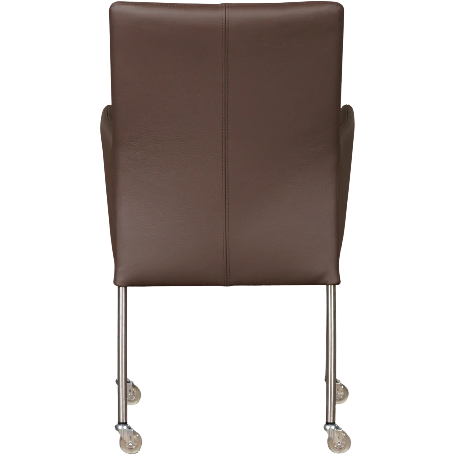 afbeelding van Leren eetkamerstoel Comfort met wieltjes en armleuning - Toledo Espresso (bruin) - Poten staal rond RVS
