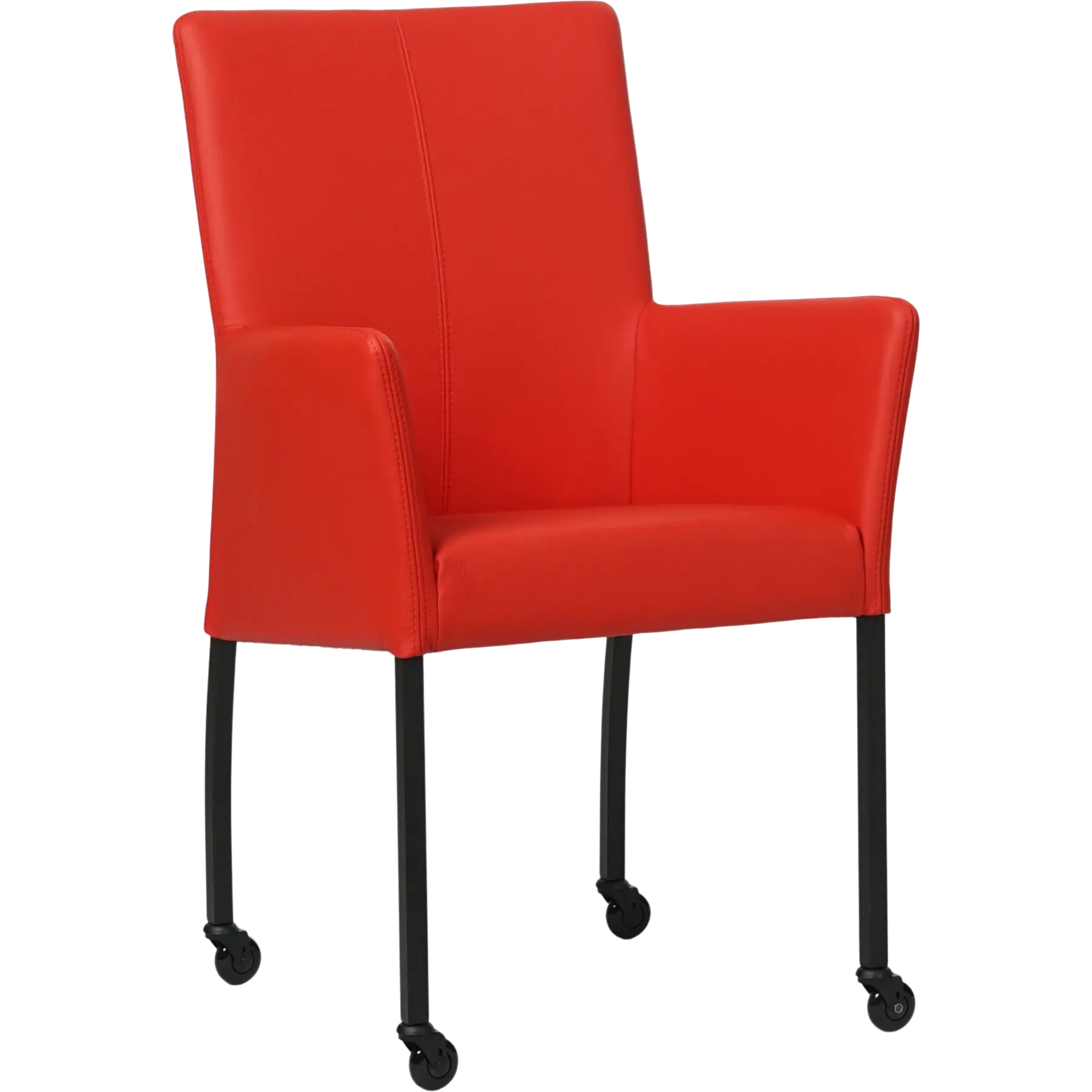 afbeelding van Leren eetkamerstoel Comfort met wieltjes en armleuning - Toledo Ferrari (felrood) - Poten staal vierkant zwart