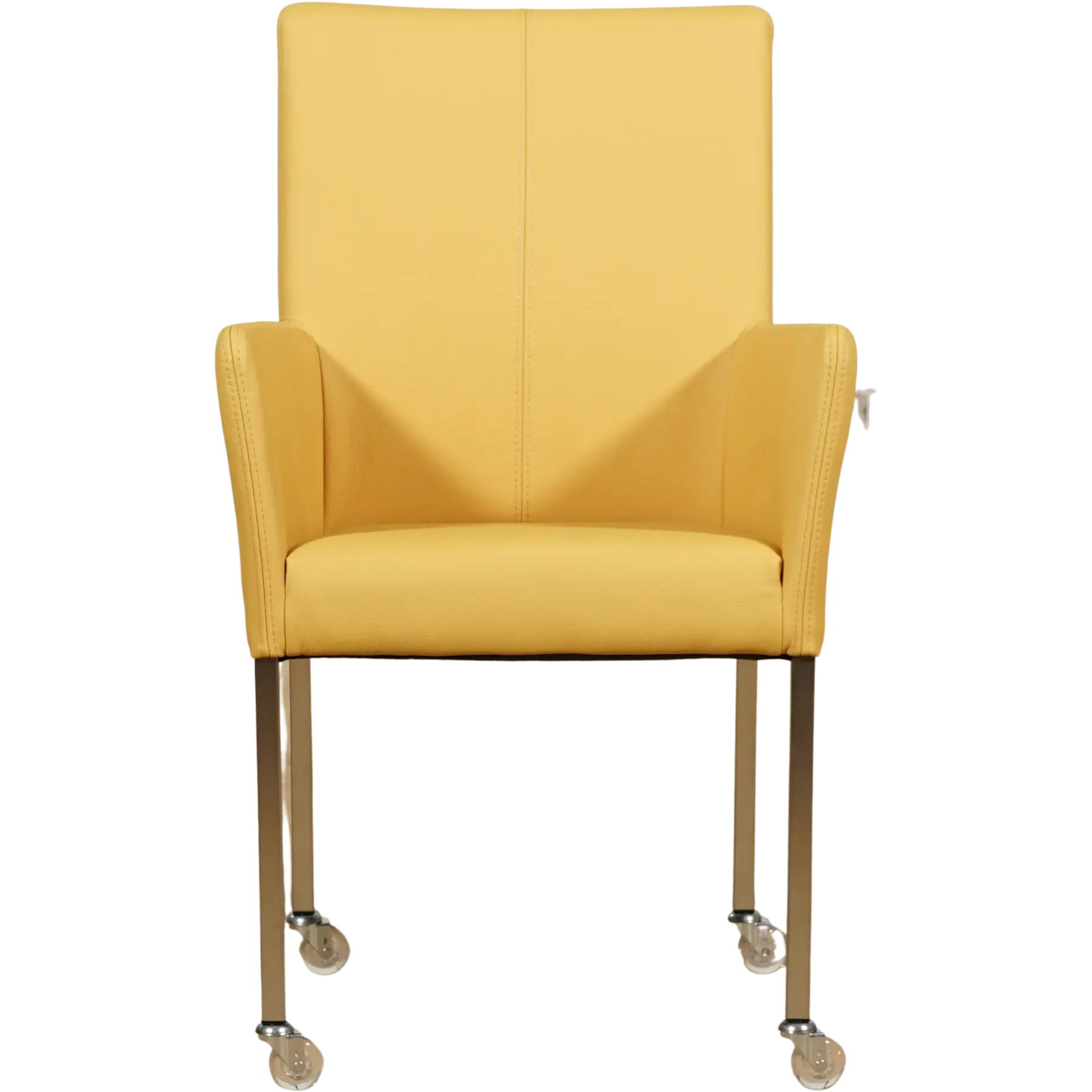 afbeelding van Leren eetkamerstoel Comfort met wieltjes en armleuning - Toledo Giallo (geel) - Poten staal vierkant RVS