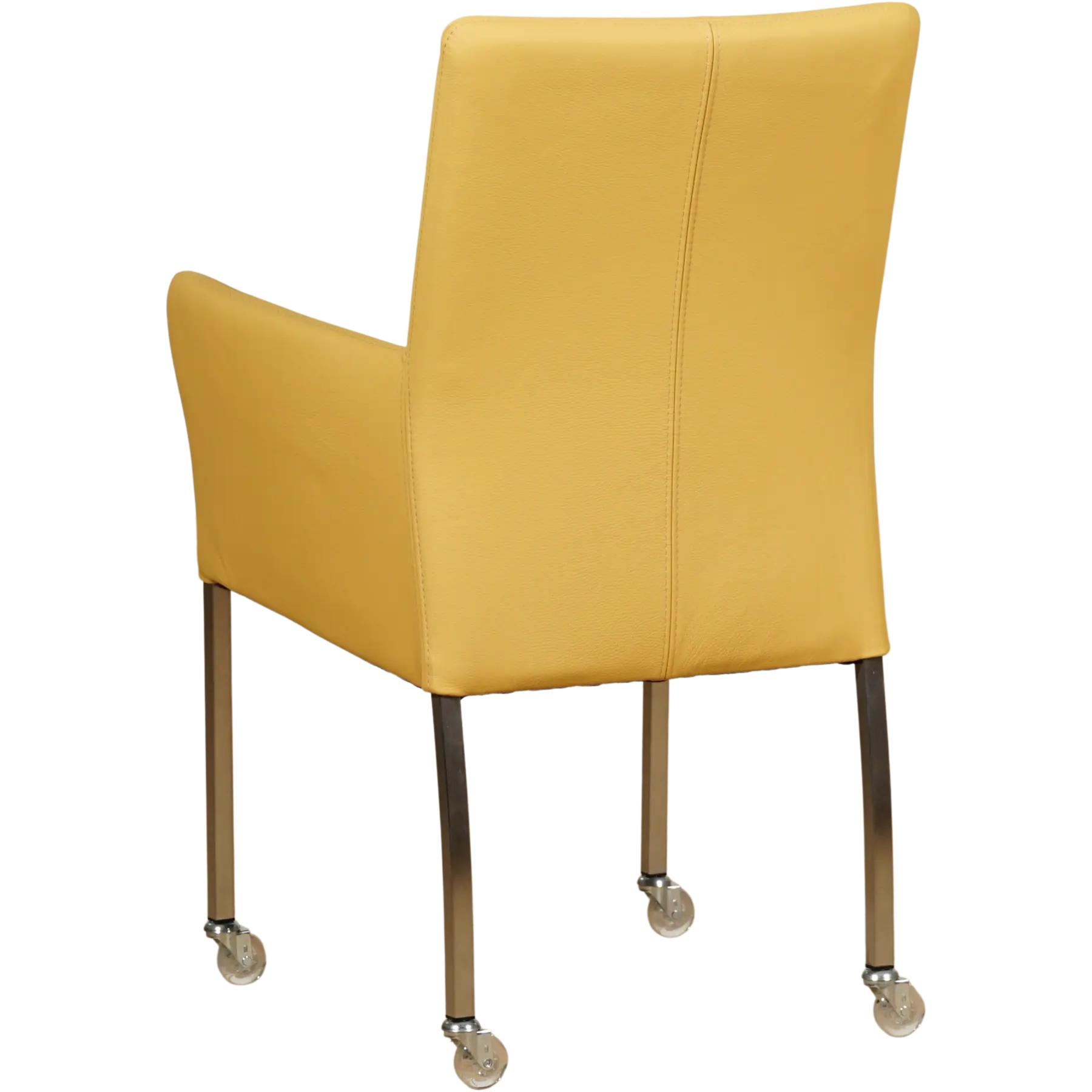 afbeelding van Leren eetkamerstoel Comfort met wieltjes en armleuning - Toledo Giallo (geel) - Poten staal vierkant RVS