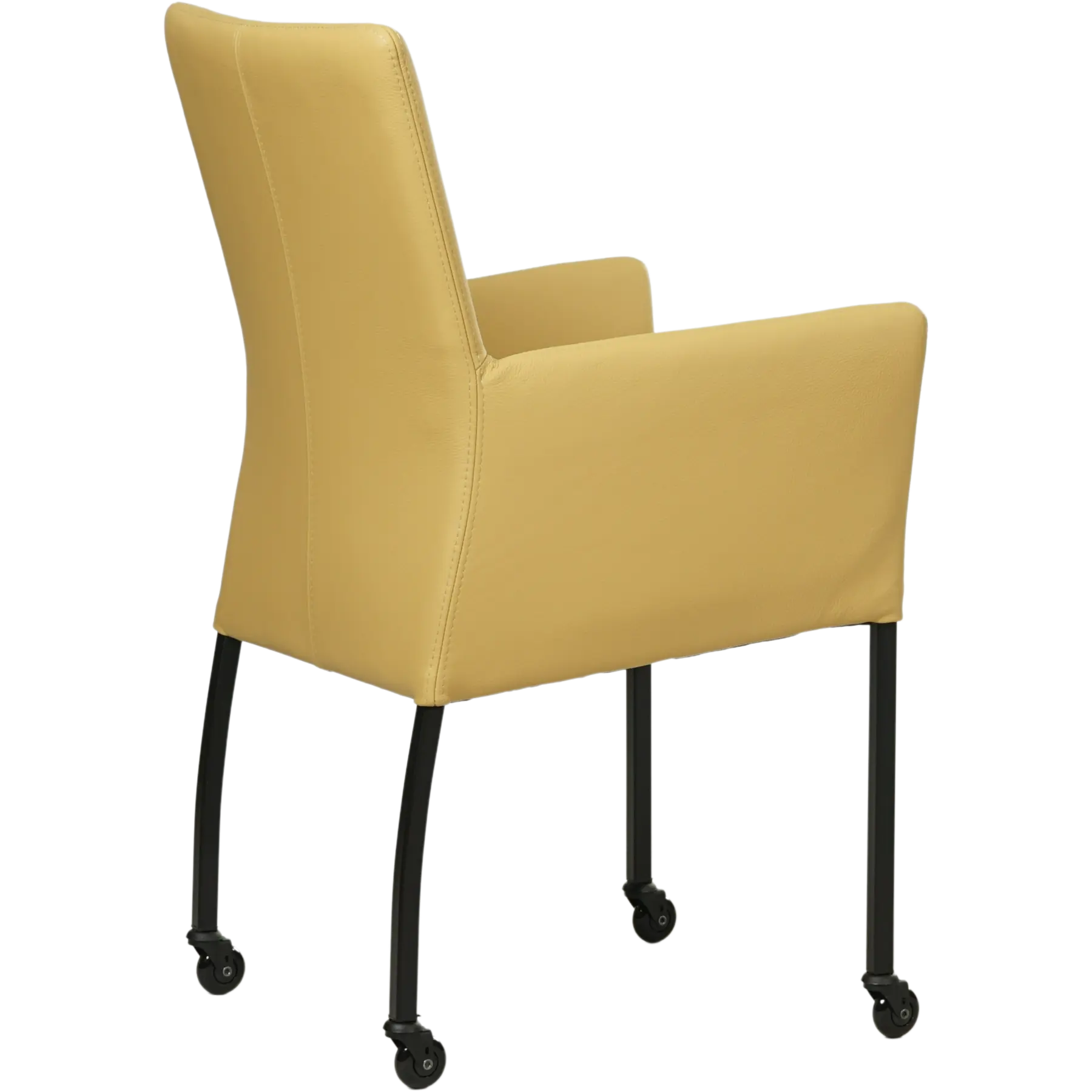 afbeelding van Leren eetkamerstoel Comfort met wieltjes en armleuning - Toledo Lemon (geel) - Poten staal vierkant zwart