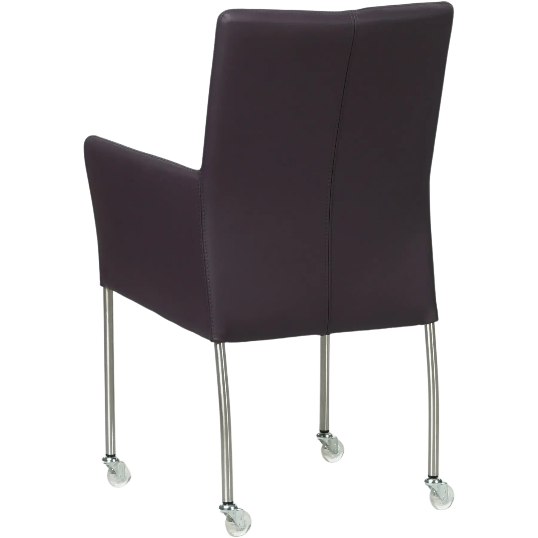 afbeelding van Leren eetkamerstoel Comfort met wieltjes en armleuning - Toledo Merlin (donkerpaars) - Poten staal rond RVS