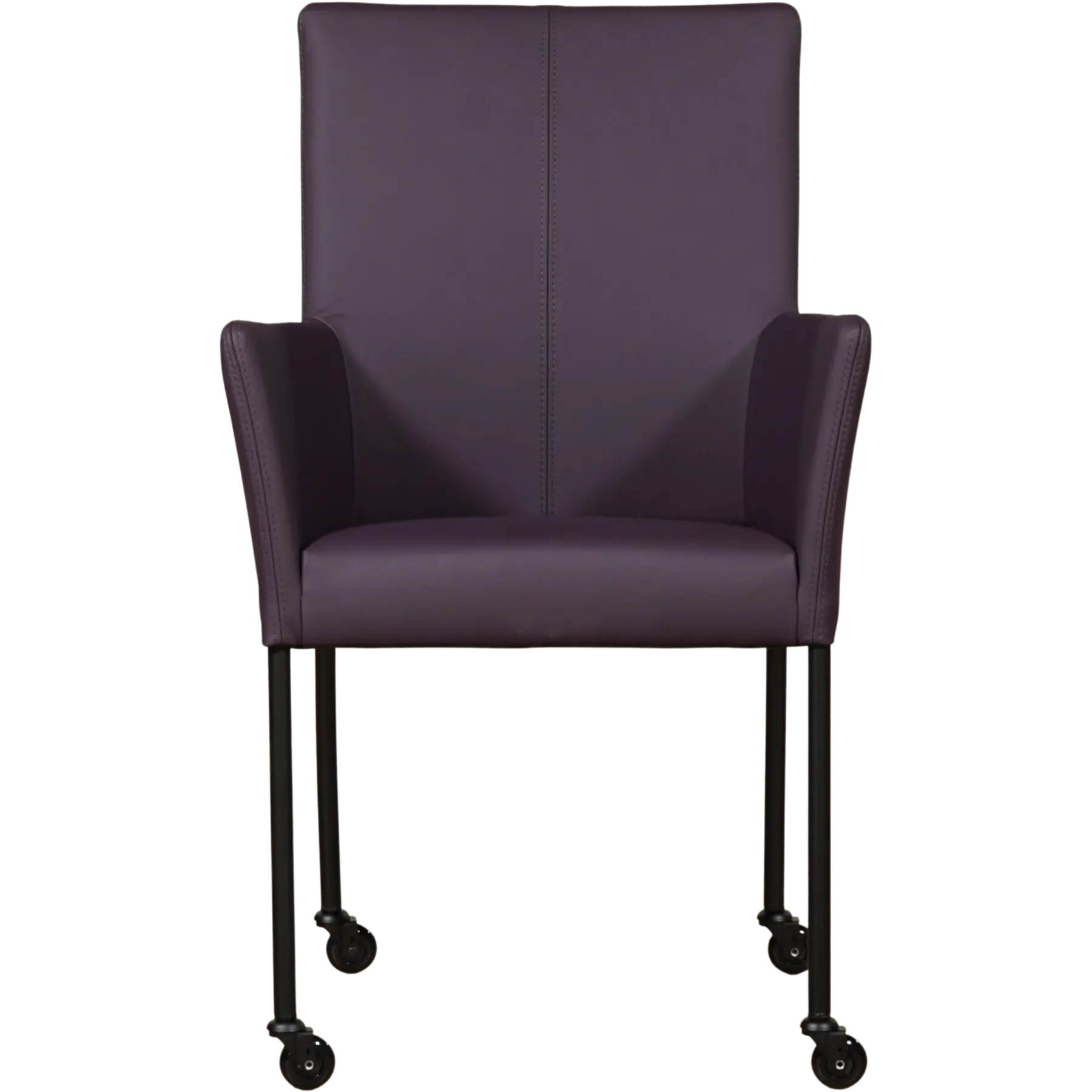 afbeelding van Leren eetkamerstoel Comfort met wieltjes en armleuning - Toledo Merlin (donkerpaars) - Poten staal rond zwart