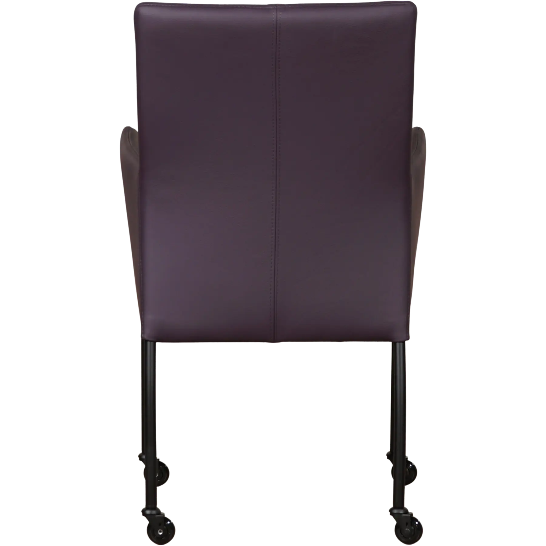 afbeelding van Leren eetkamerstoel Comfort met wieltjes en armleuning - Toledo Merlin (donkerpaars) - Poten staal rond zwart