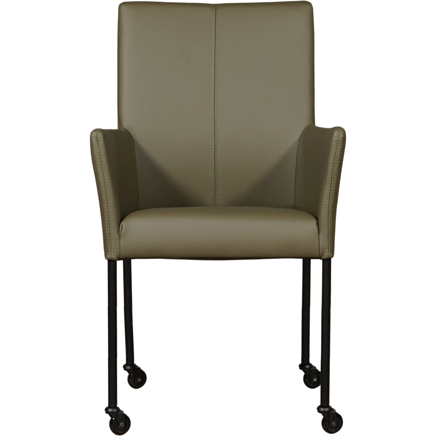 afbeelding van Leren eetkamerstoel Comfort met wieltjes en armleuning - Toledo Olive (olijf/goen) - Poten staal rond zwart