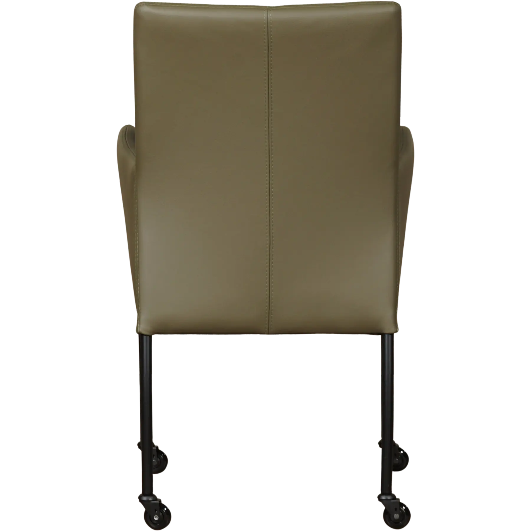 afbeelding van Leren eetkamerstoel Comfort met wieltjes en armleuning - Toledo Olive (olijf/goen) - Poten staal rond zwart