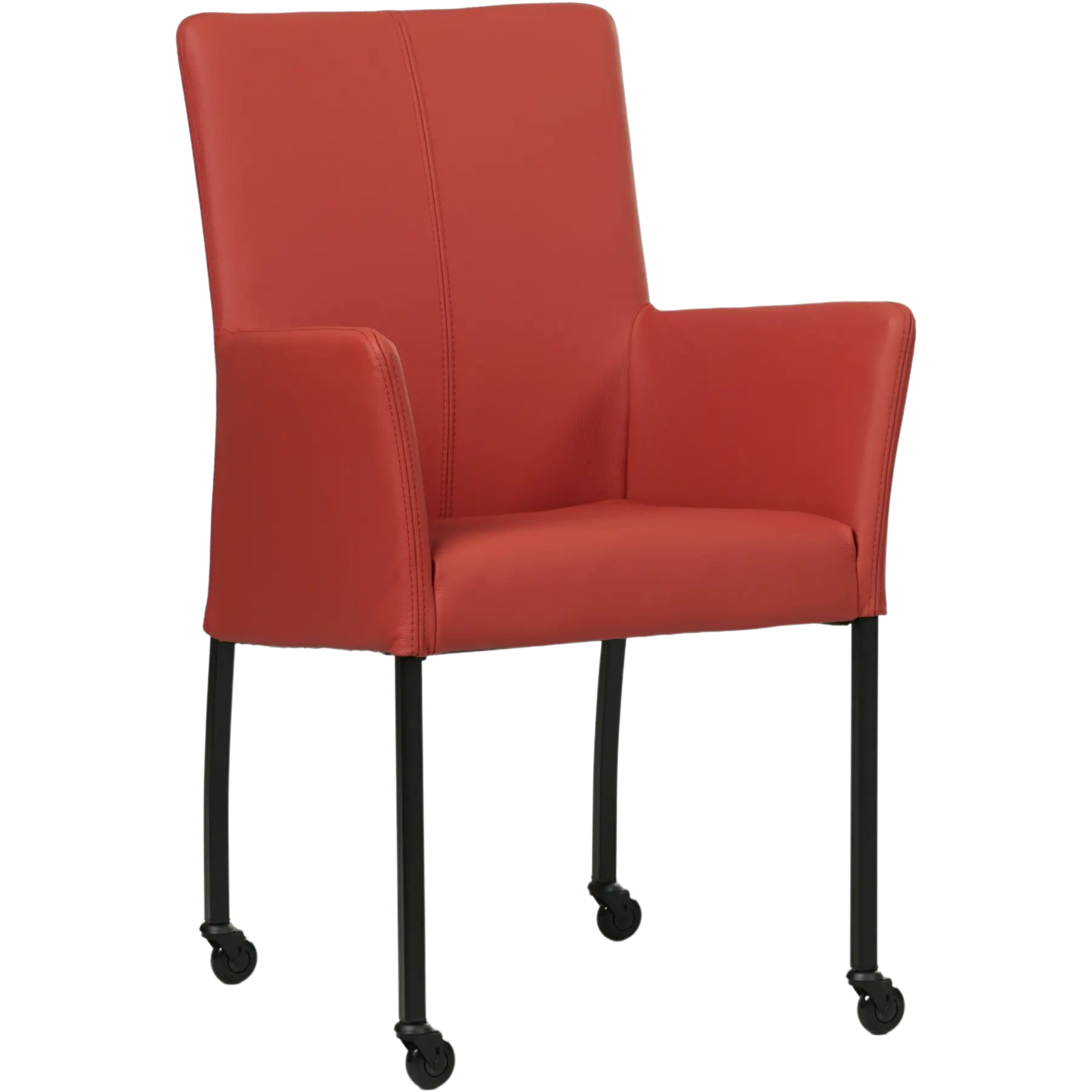 afbeelding van Leren eetkamerstoel Comfort met wieltjes en armleuning - Toledo Siegelstein (rood) - Poten staal vierkant zwart