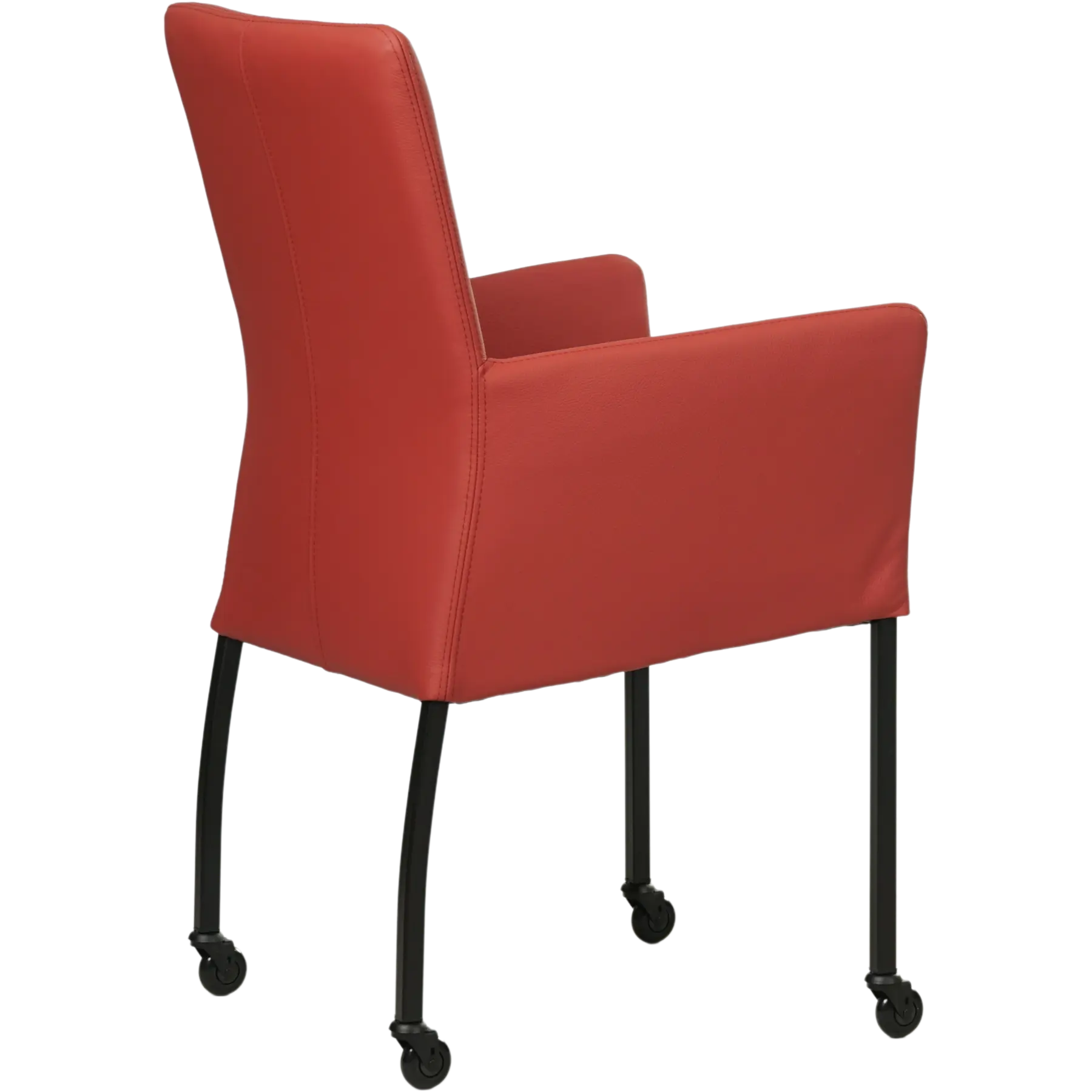 afbeelding van Leren eetkamerstoel Comfort met wieltjes en armleuning - Toledo Siegelstein (rood) - Poten staal vierkant zwart