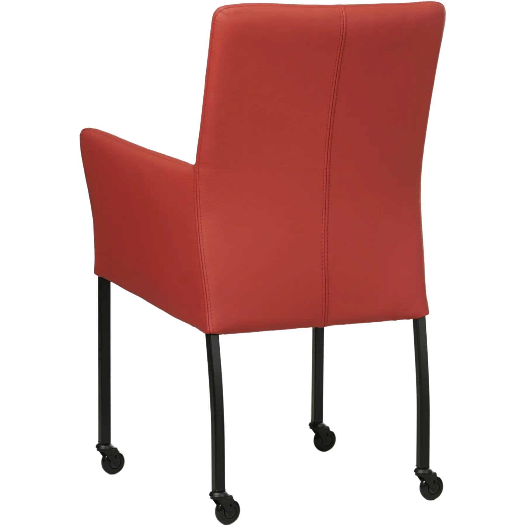 afbeelding van Leren eetkamerstoel Comfort met wieltjes en armleuning - Toledo Siegelstein (rood) - Poten staal vierkant zwart