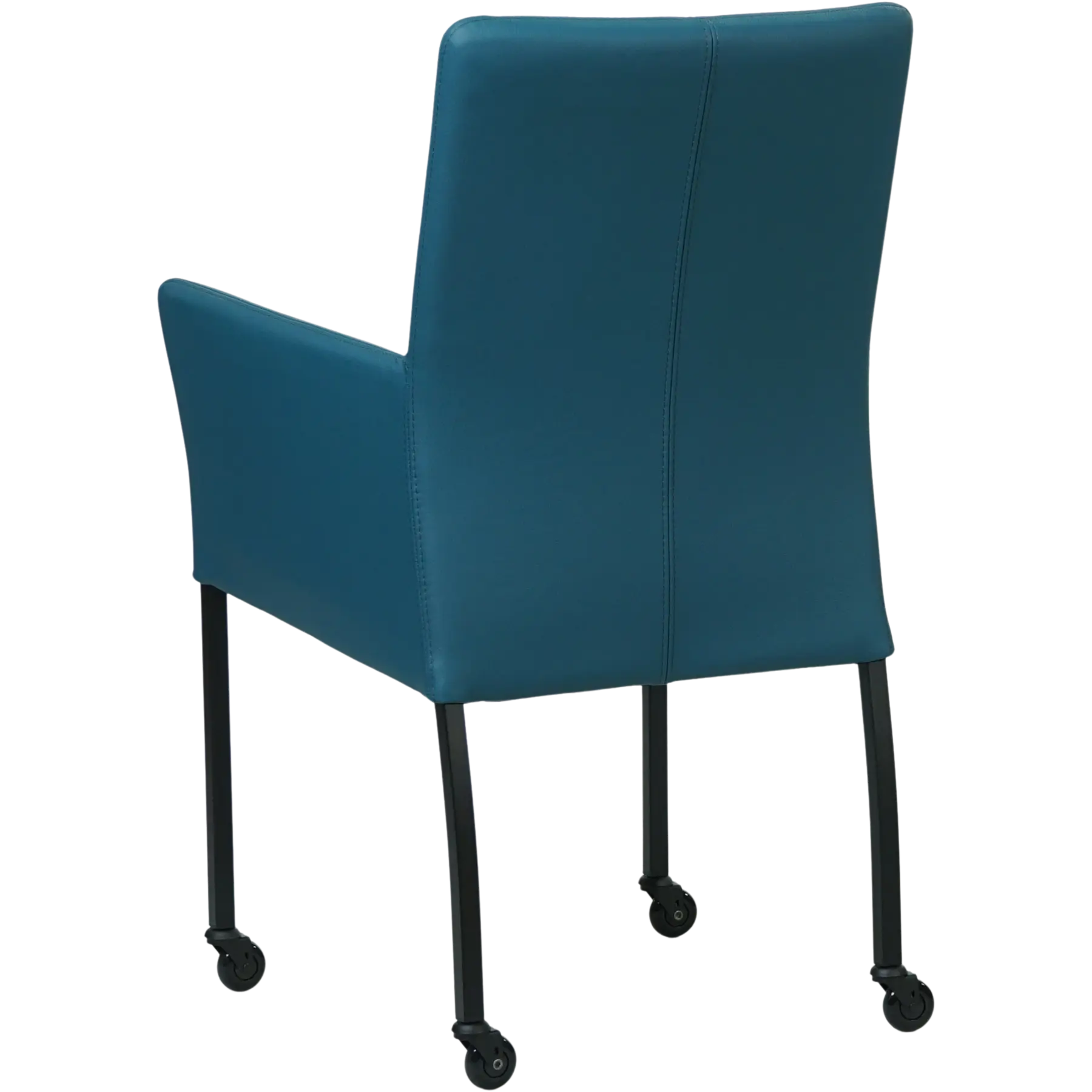 afbeelding van Leren eetkamerstoel Comfort met wieltjes en armleuning - Toledo Turquoise (blauw) - Poten staal rond zwart
