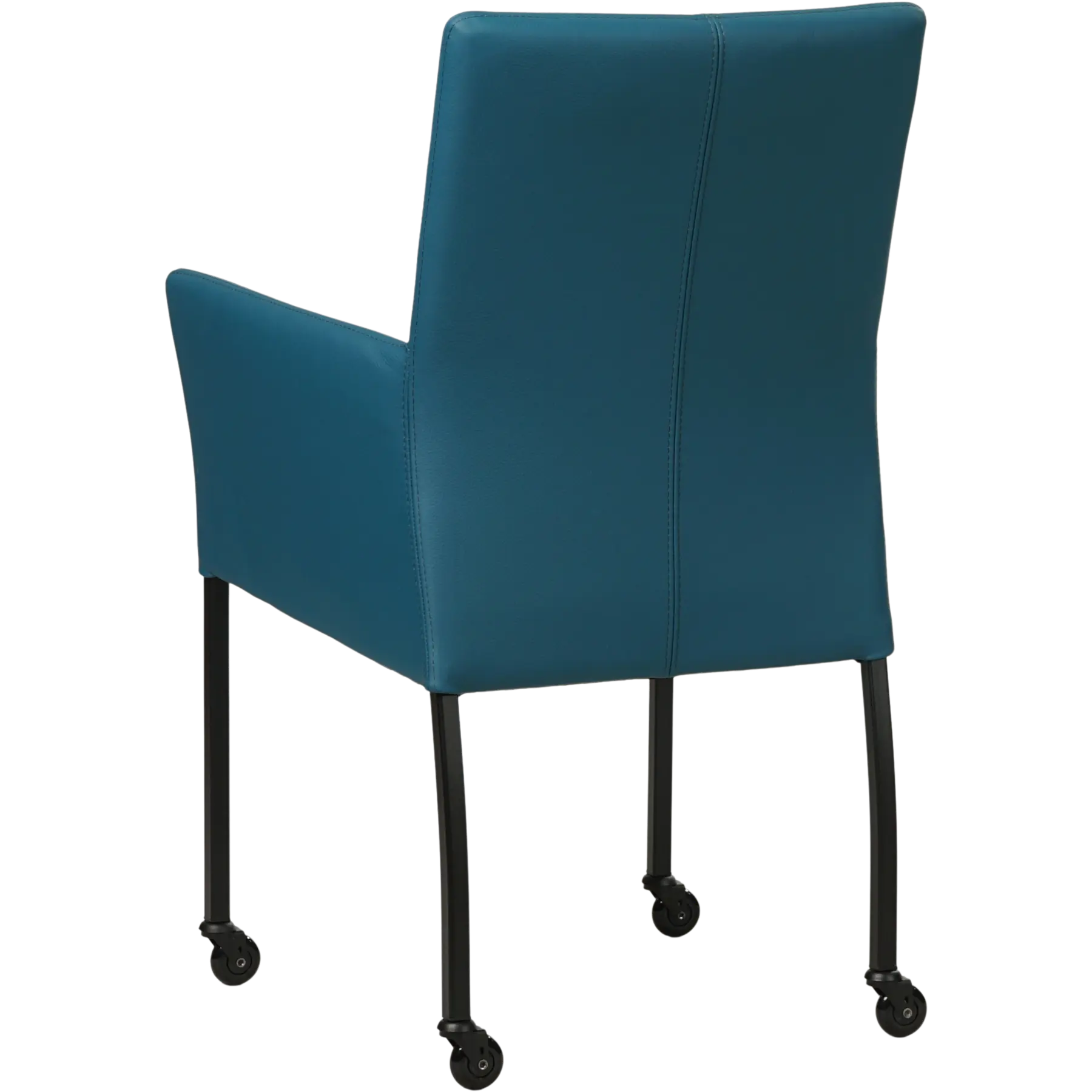 afbeelding van Leren eetkamerstoel Comfort met wieltjes en armleuning - Toledo Turquoise (blauw) - Poten staal vierkant zwart