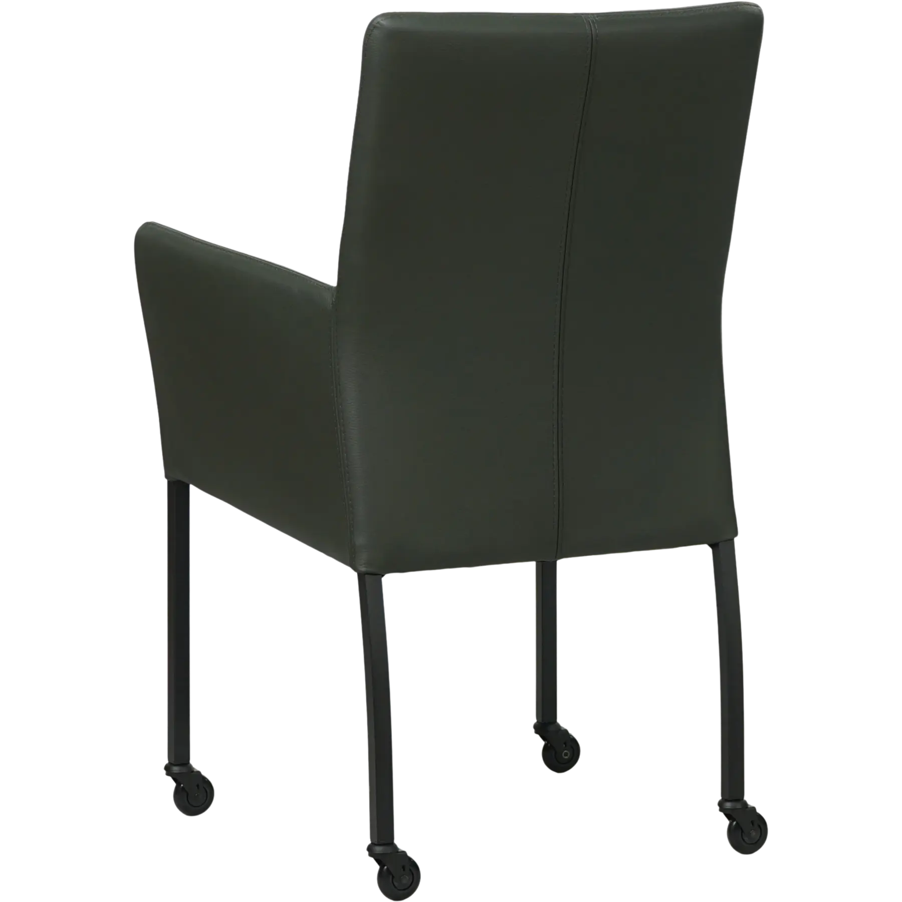 afbeelding van Leren eetkamerstoel Comfort met wieltjes en armleuning - Toledo Verde (donkergroen) - Poten staal vierkant zwart