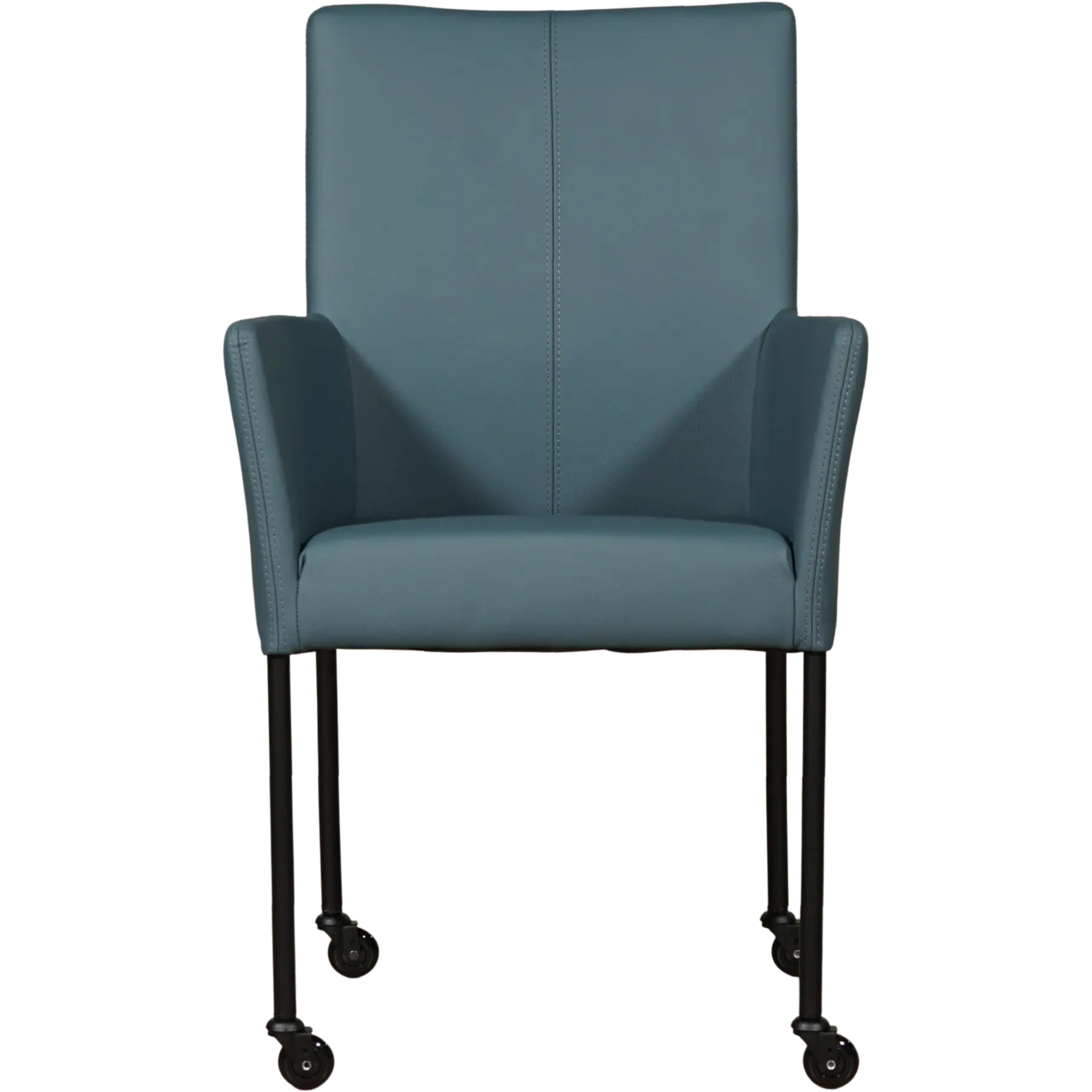 afbeelding van Leren eetkamerstoel Comfort met wieltjes en armleuning - Toledo Whale (blauw/grijs) - Poten staal rond zwart