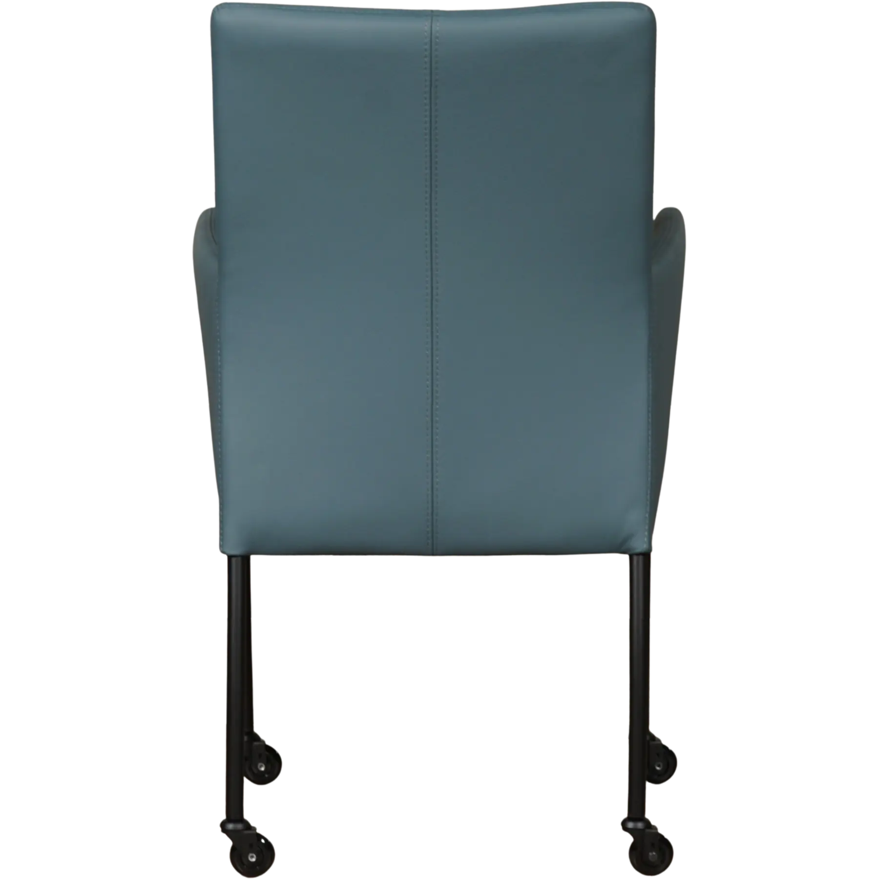 afbeelding van Leren eetkamerstoel Comfort met wieltjes en armleuning - Toledo Whale (blauw/grijs) - Poten staal rond zwart