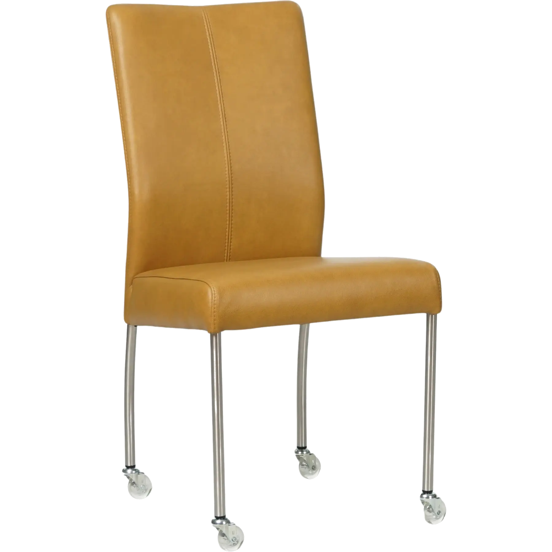 afbeelding van Leren eetkamerstoel Comfort met wieltjes - Granada Amber (cognac) - Poten staal rond RVS