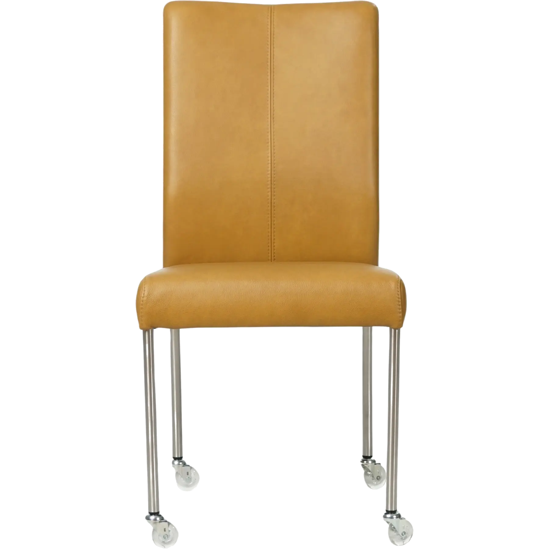 afbeelding van Leren eetkamerstoel Comfort met wieltjes - Granada Amber (cognac) - Poten staal rond RVS