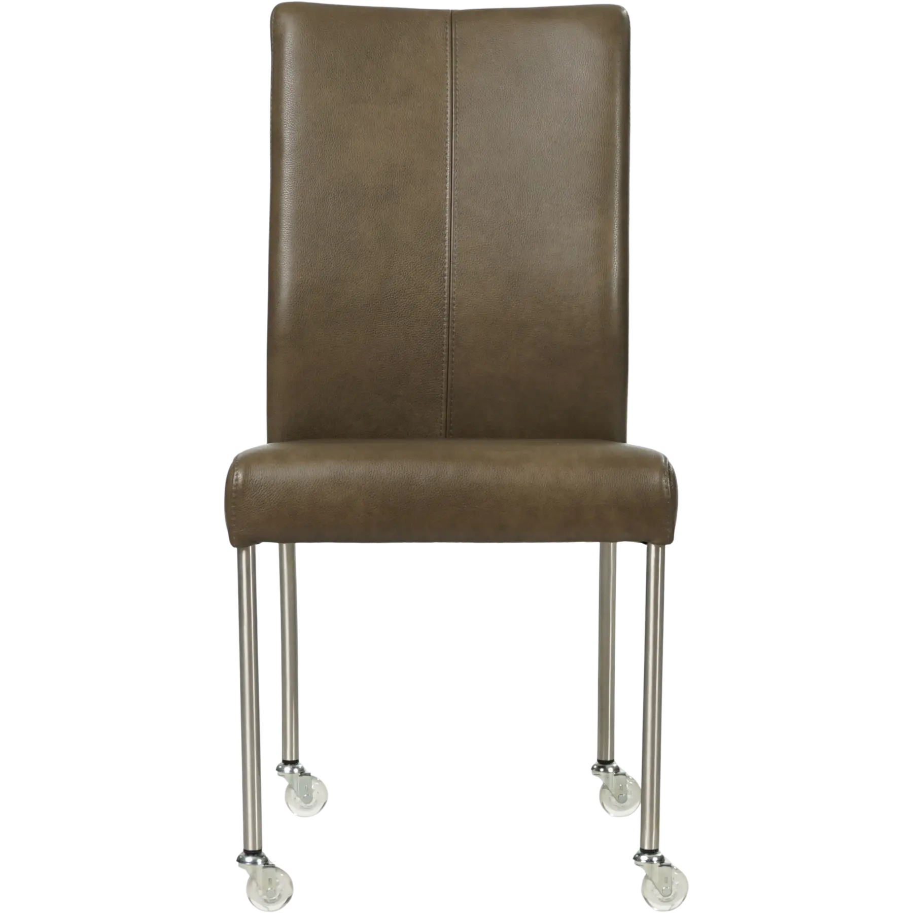 afbeelding van Leren eetkamerstoel Comfort met wieltjes - Granada Ash (grijs/bruin) - Poten staal rond RVS