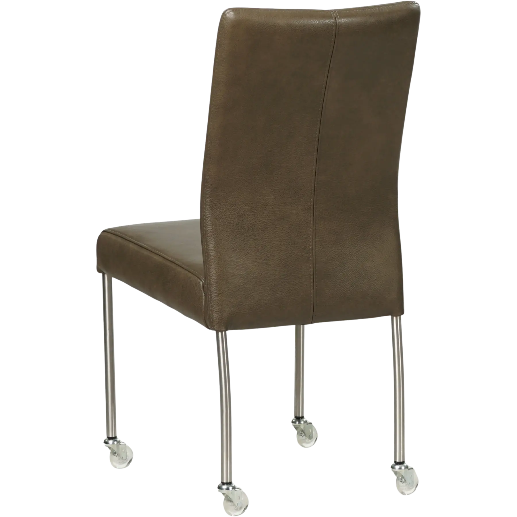 afbeelding van Leren eetkamerstoel Comfort met wieltjes - Granada Ash (grijs/bruin) - Poten staal rond RVS