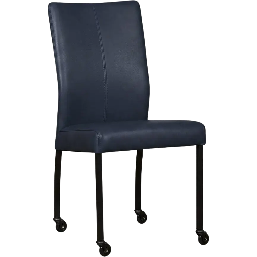 afbeelding van Leren eetkamerstoel Comfort met wieltjes - Granada Blue (blauw) - Poten staal vierkant zwart