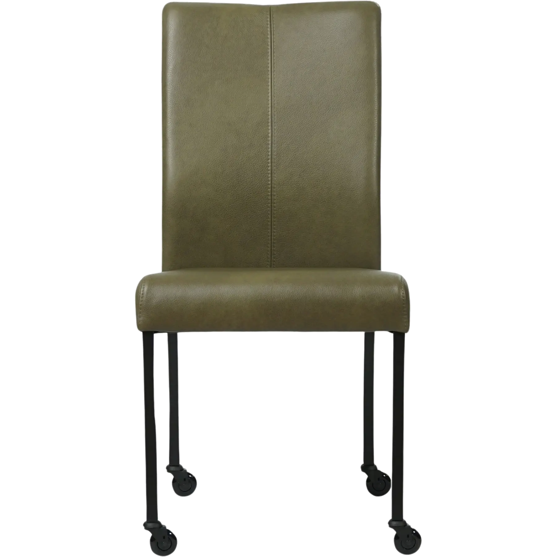 afbeelding van Leren eetkamerstoel Comfort met wieltjes - Granada Moss (olijf/groen) - Poten staal rond zwart
