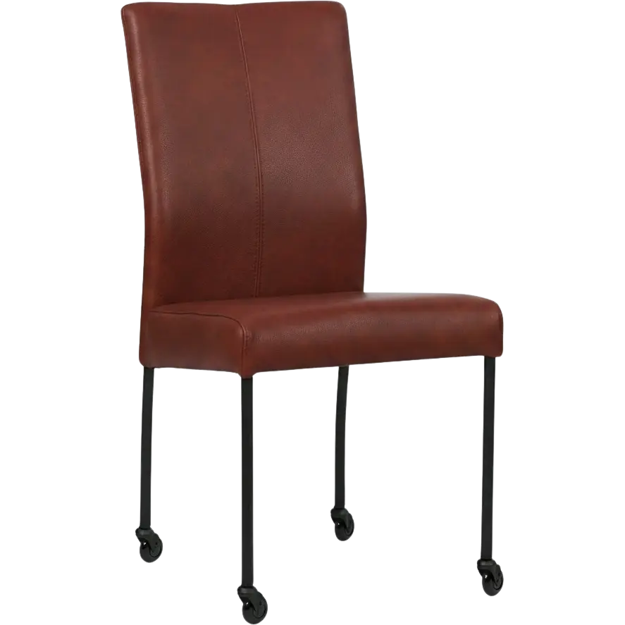 afbeelding van Leren eetkamerstoel Comfort met wieltjes - Granada Rouge (rood) - Poten staal rond zwart
