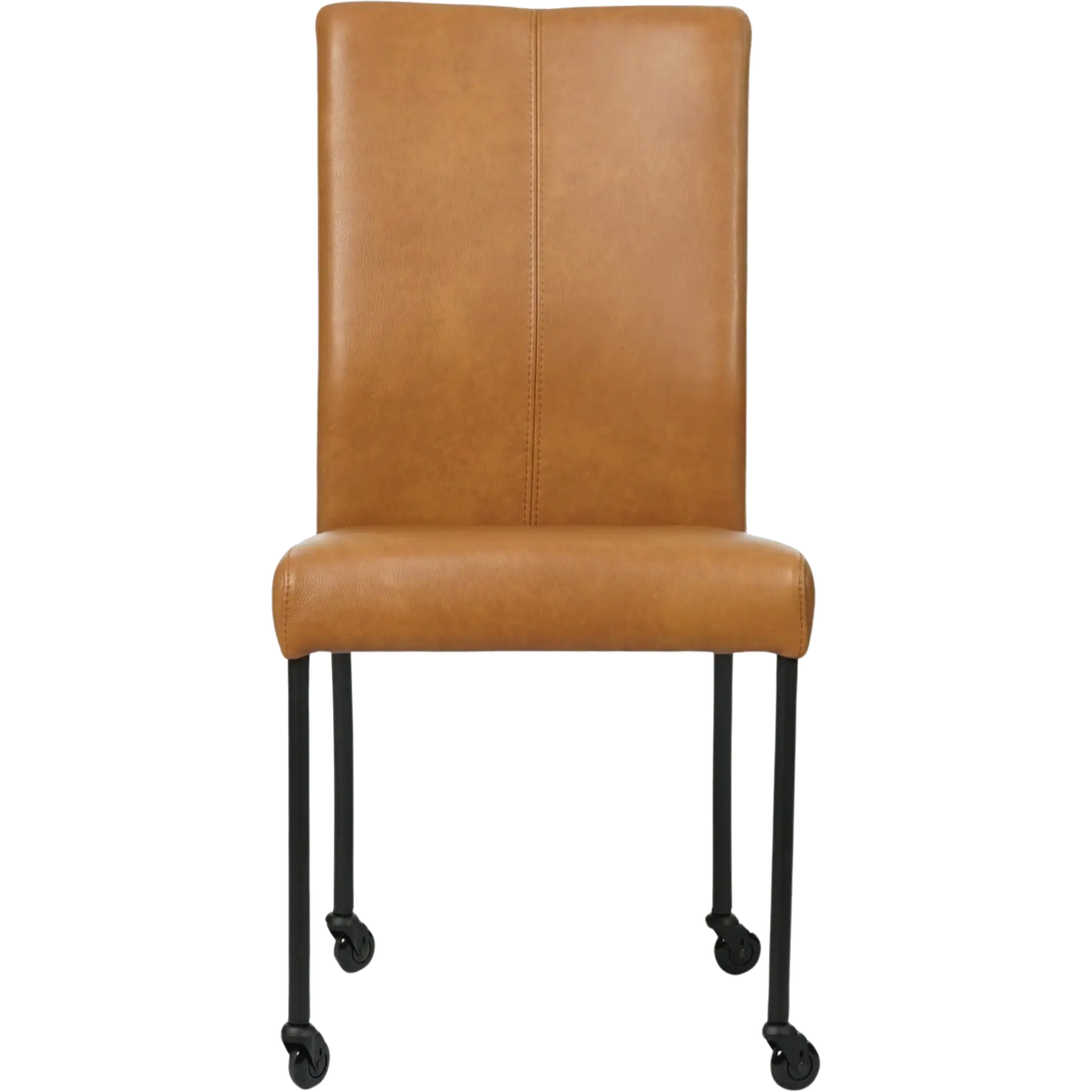afbeelding van Leren eetkamerstoel Comfort met wieltjes - Granada Sahara (cognac) - Poten staal rond zwart