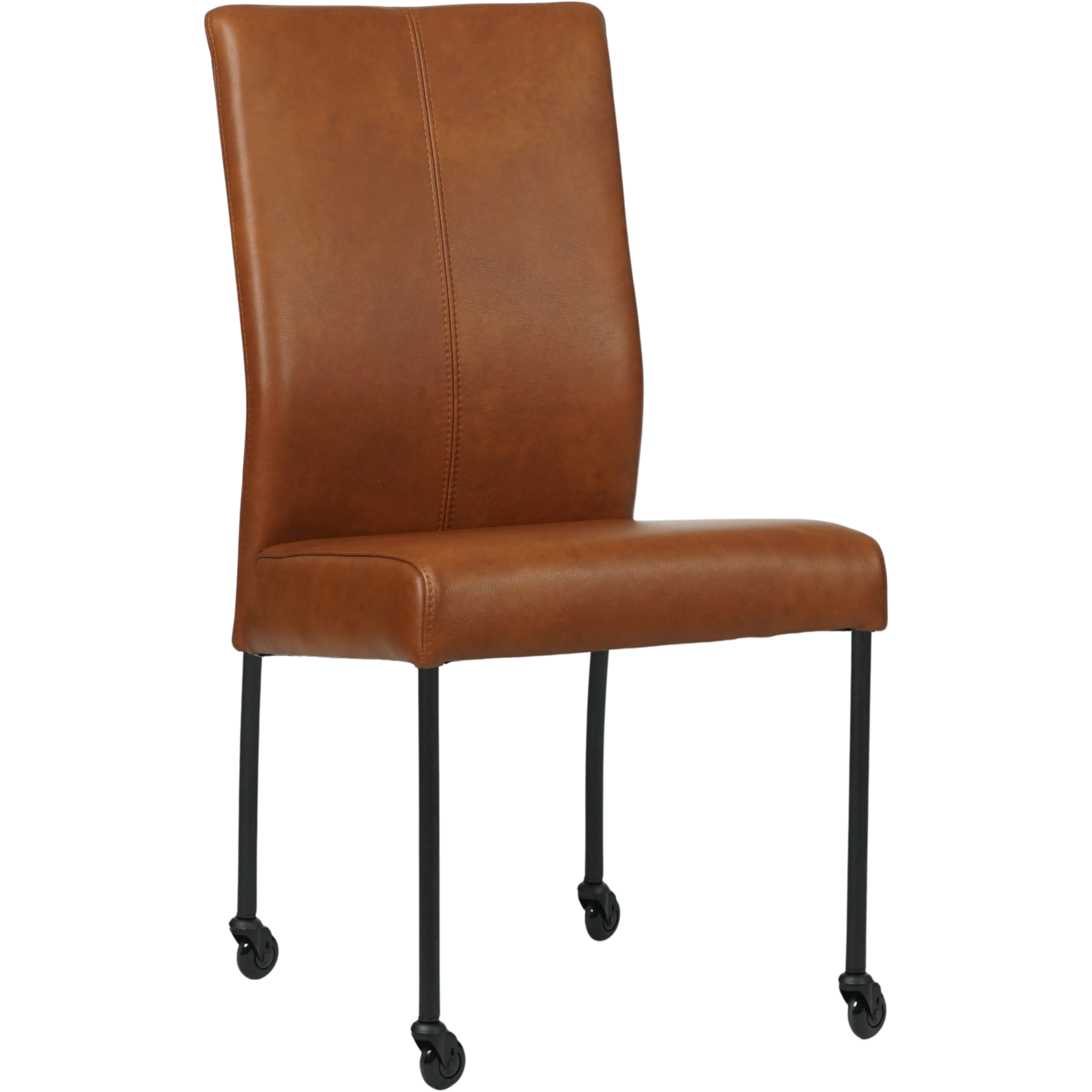 afbeelding van Leren eetkamerstoel Comfort met wieltjes - Granada Savannah (cognac) - Poten staal rond zwart