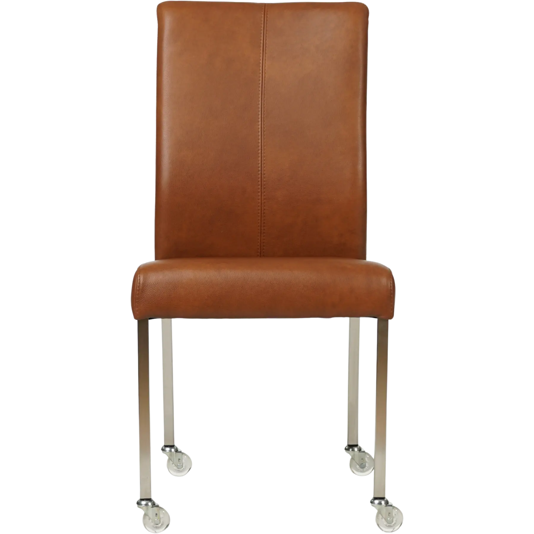 afbeelding van Leren eetkamerstoel Comfort met wieltjes - Granada Savannah (cognac) - Poten staal vierkant RVS