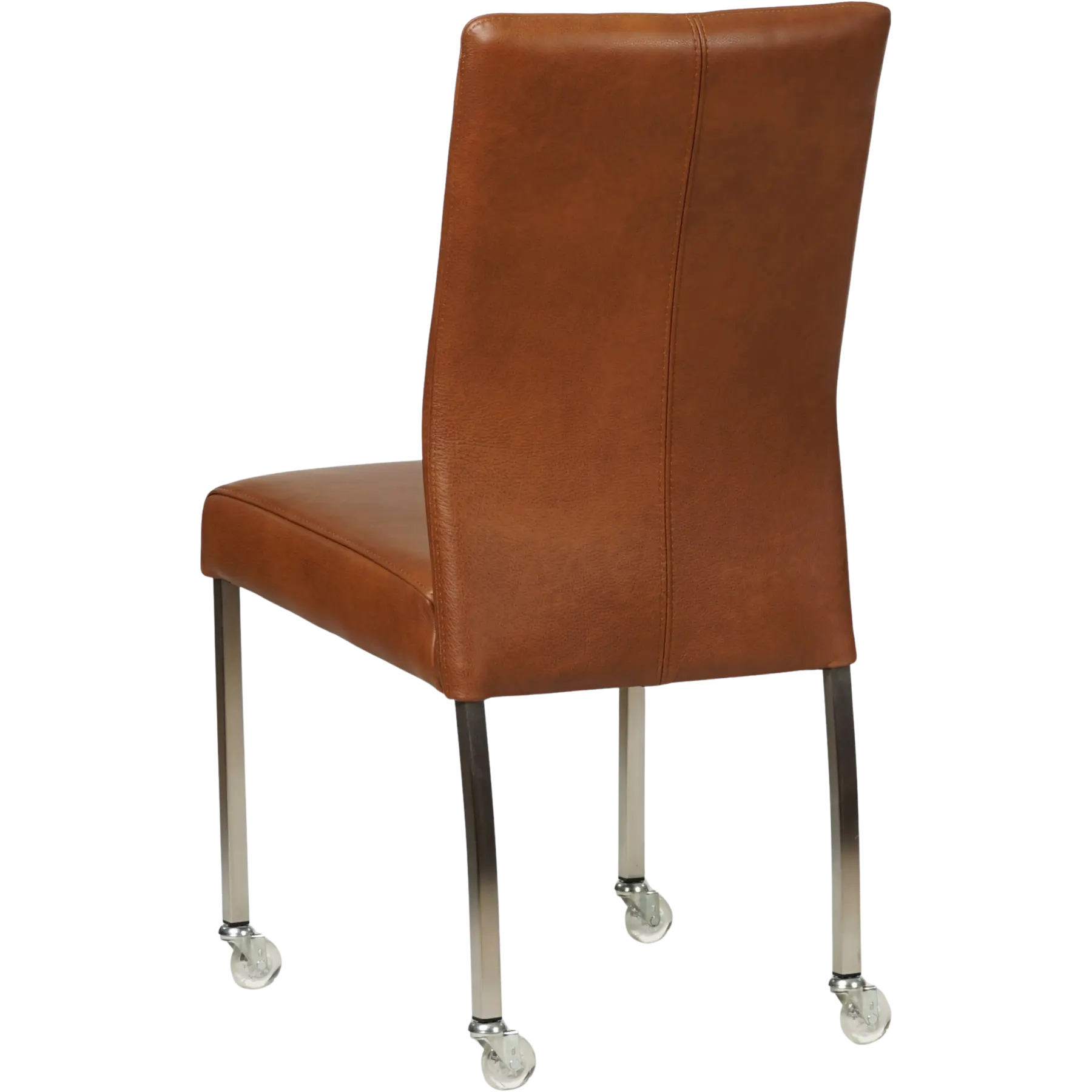 afbeelding van Leren eetkamerstoel Comfort met wieltjes - Granada Savannah (cognac) - Poten staal vierkant RVS