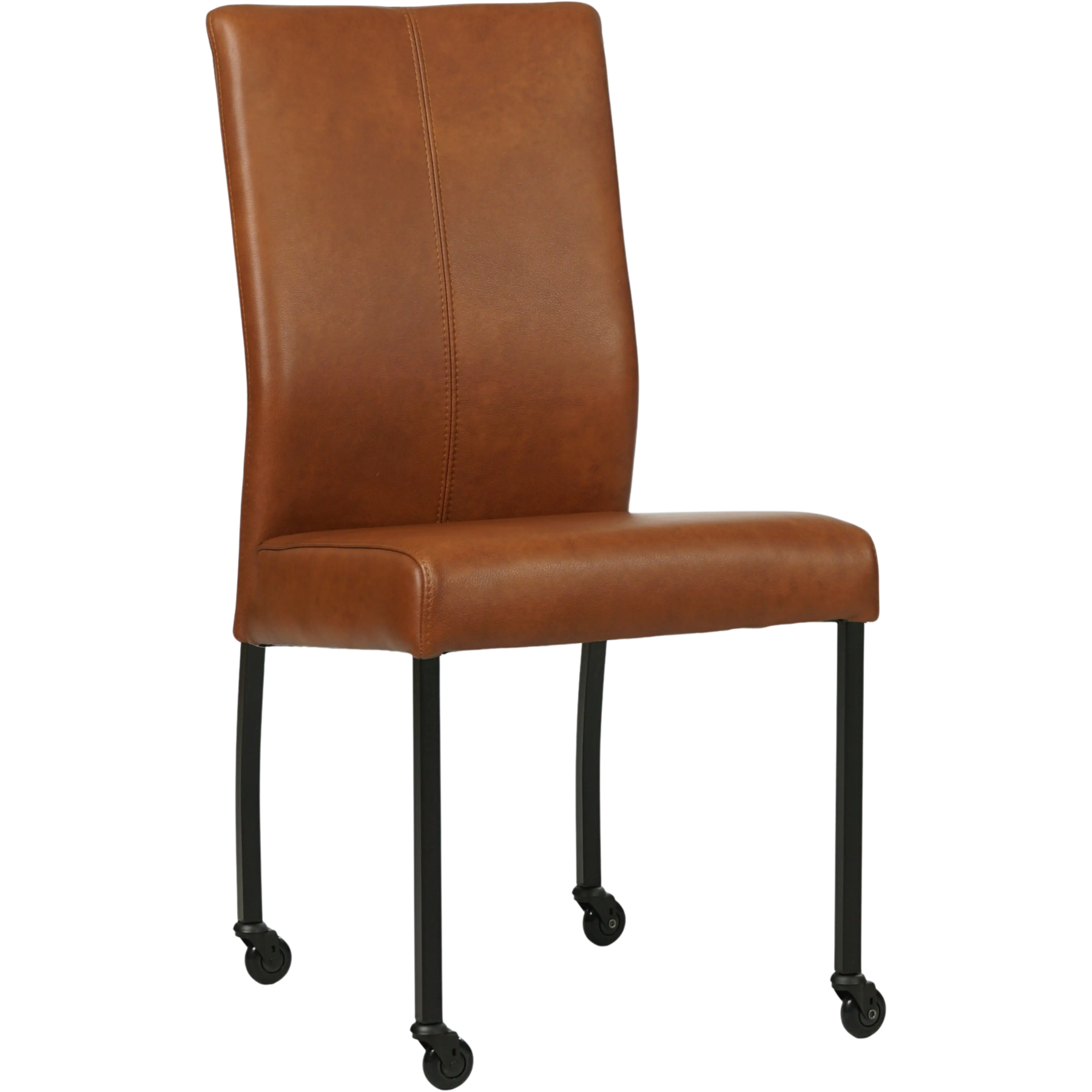 afbeelding van Leren eetkamerstoel Comfort met wieltjes - Granada Savannah (cognac) - Poten staal vierkant zwart