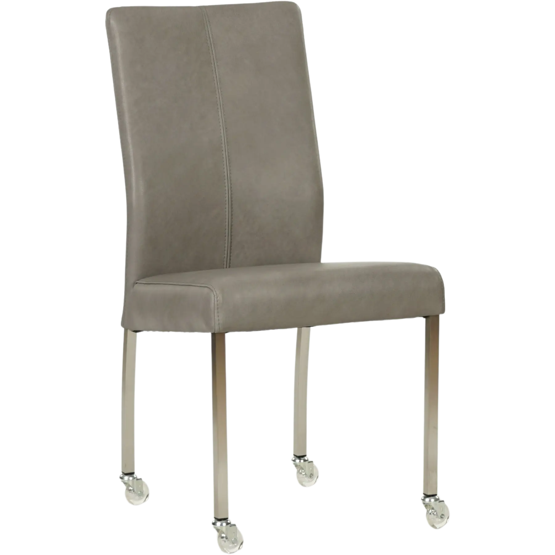 afbeelding van Leren eetkamerstoel Comfort met wieltjes - Granada Steel (grijs) - Poten staal vierkant RVS