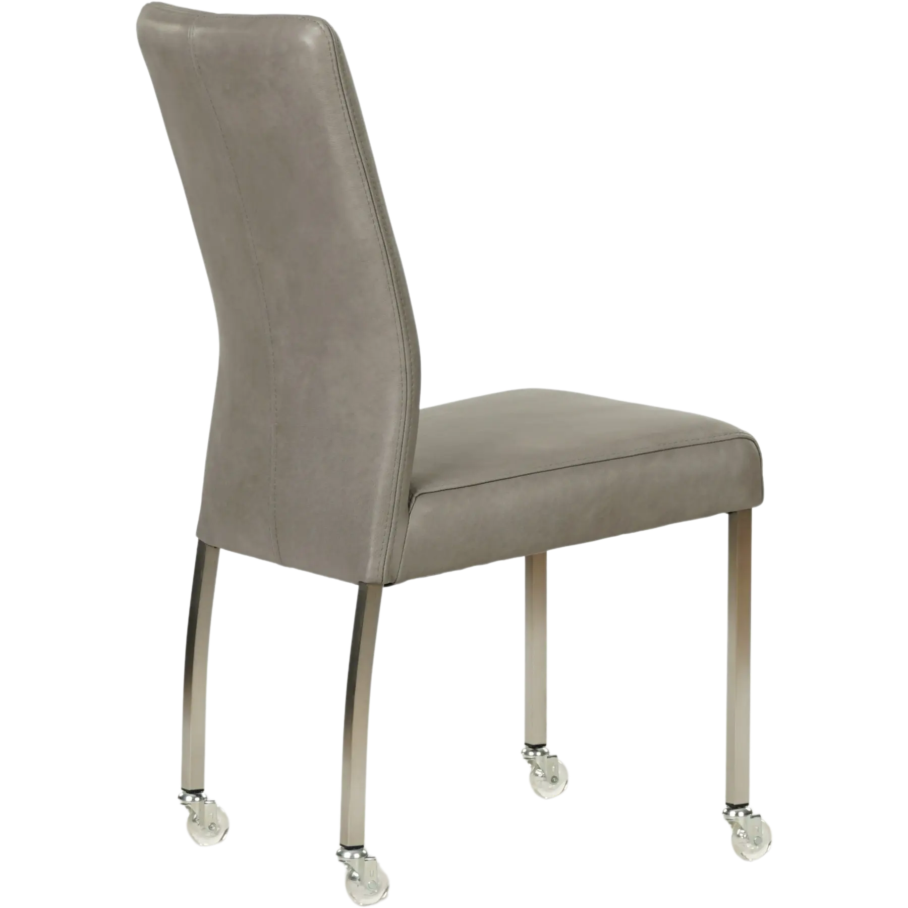 afbeelding van Leren eetkamerstoel Comfort met wieltjes - Granada Steel (grijs) - Poten staal vierkant RVS