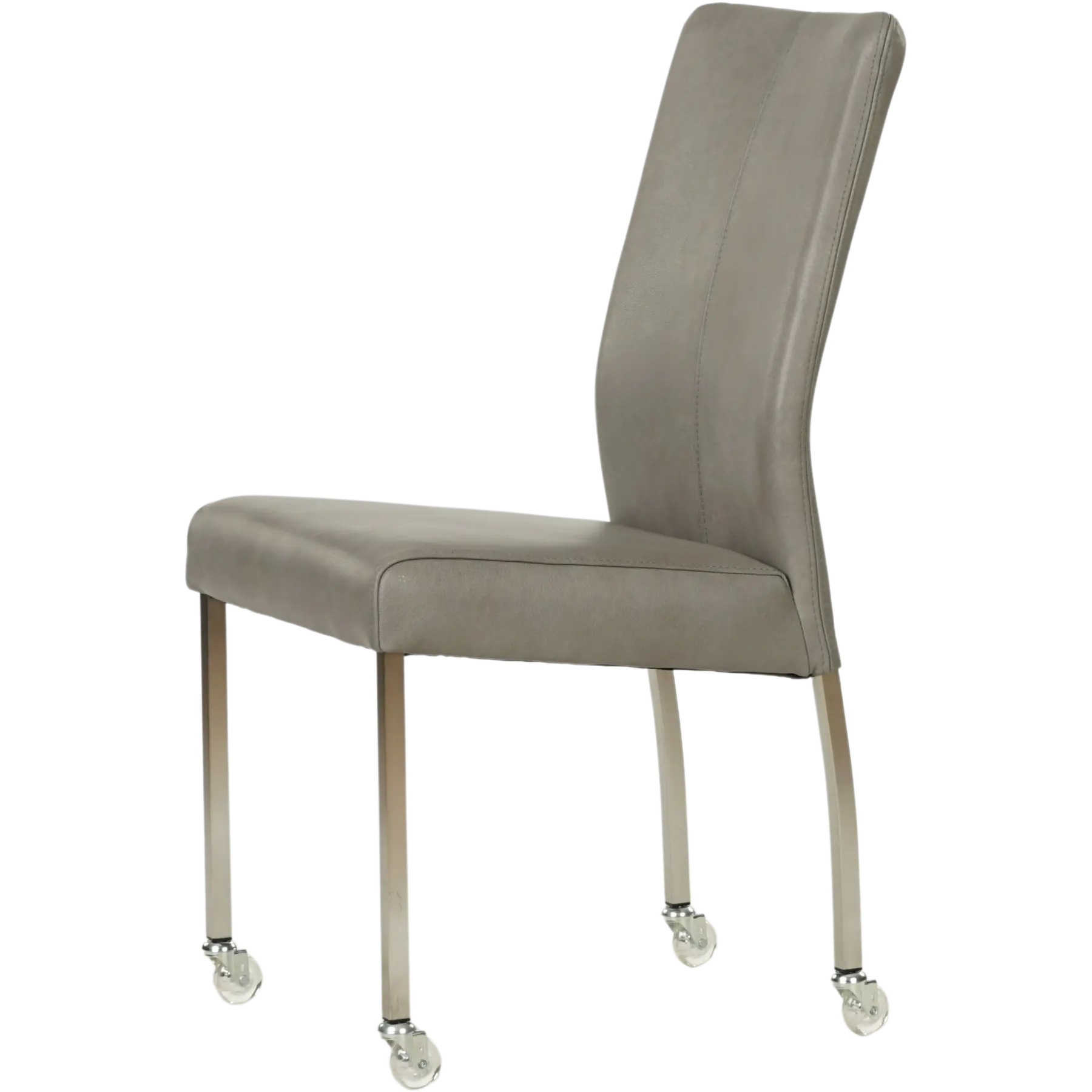 afbeelding van Leren eetkamerstoel Comfort met wieltjes - Granada Steel (grijs) - Poten staal vierkant RVS