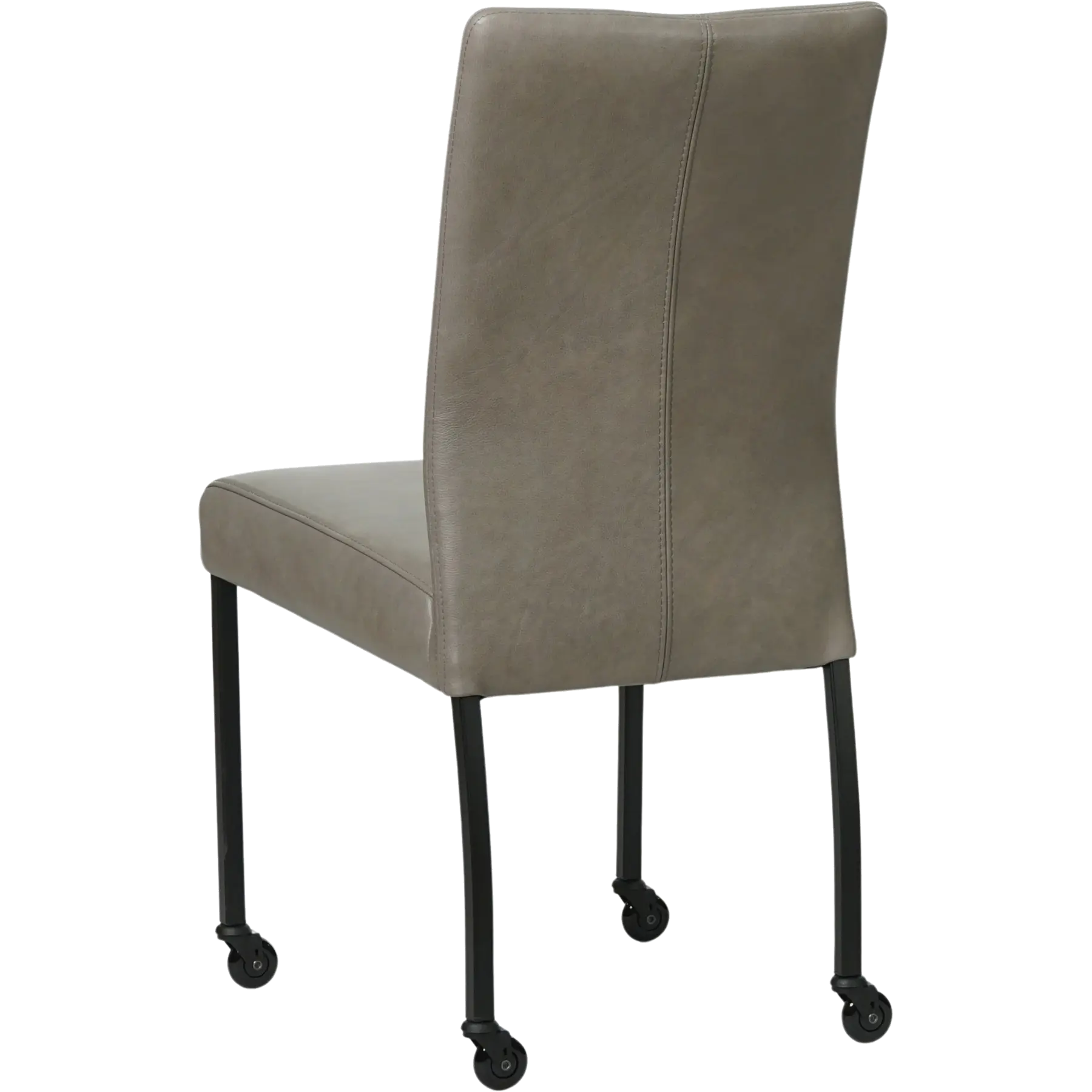 afbeelding van Leren eetkamerstoel Comfort met wieltjes - Granada Steel (grijs) - Poten staal vierkant zwart