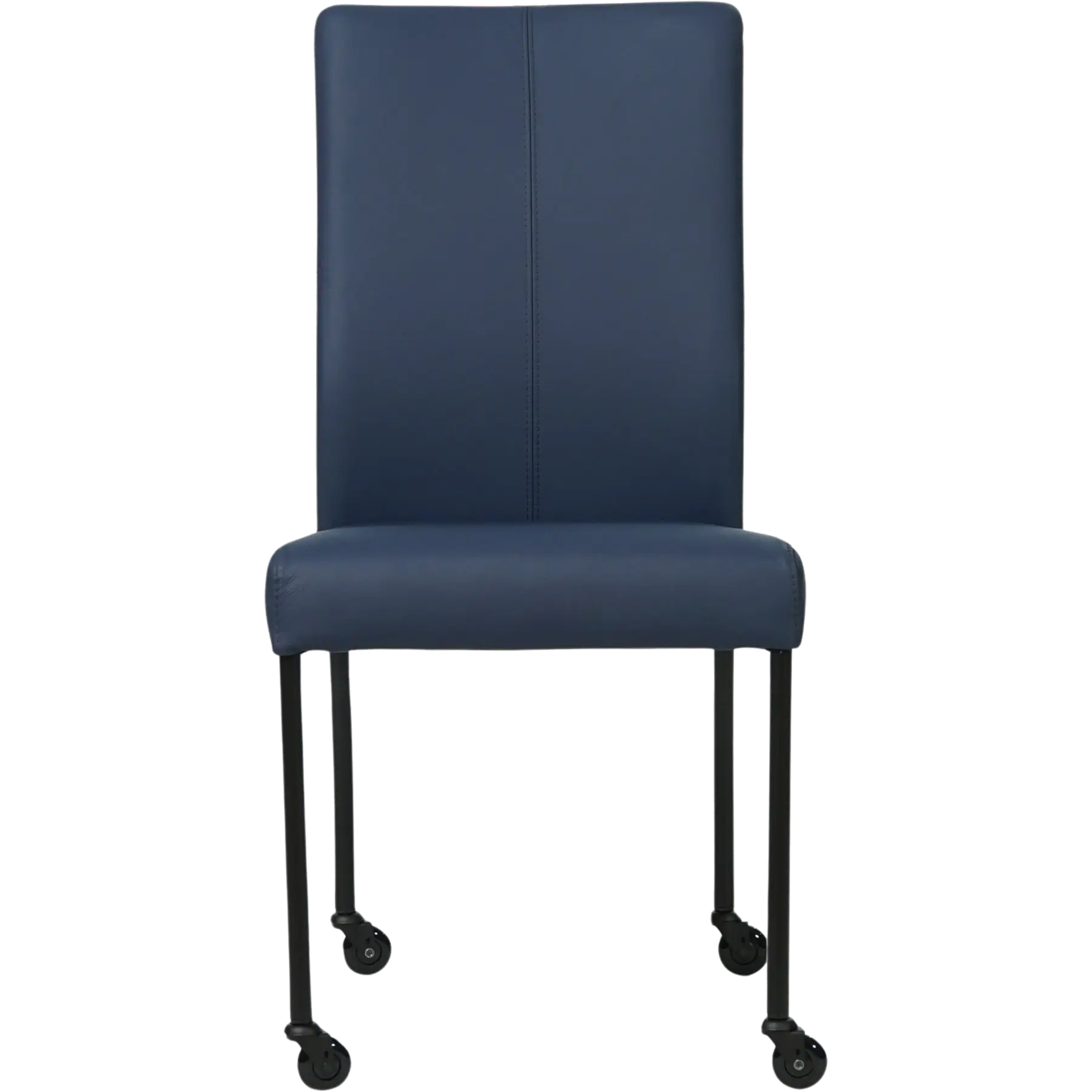 afbeelding van Leren eetkamerstoel Comfort met wieltjes - Hermes Kobalt (blauw) - Poten staal rond zwart
